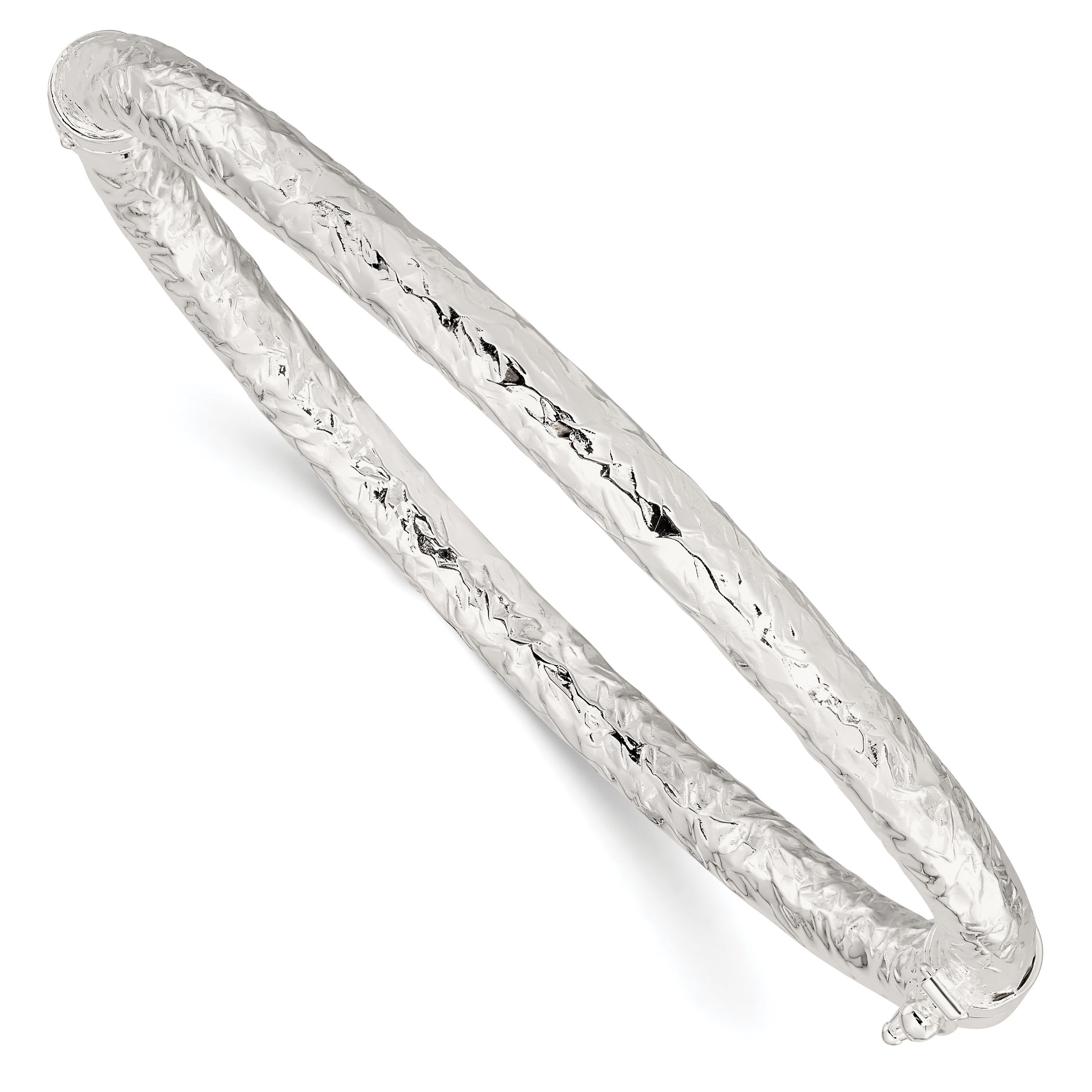Sterling Silver Polished Textured Hinged Bangle Main image
