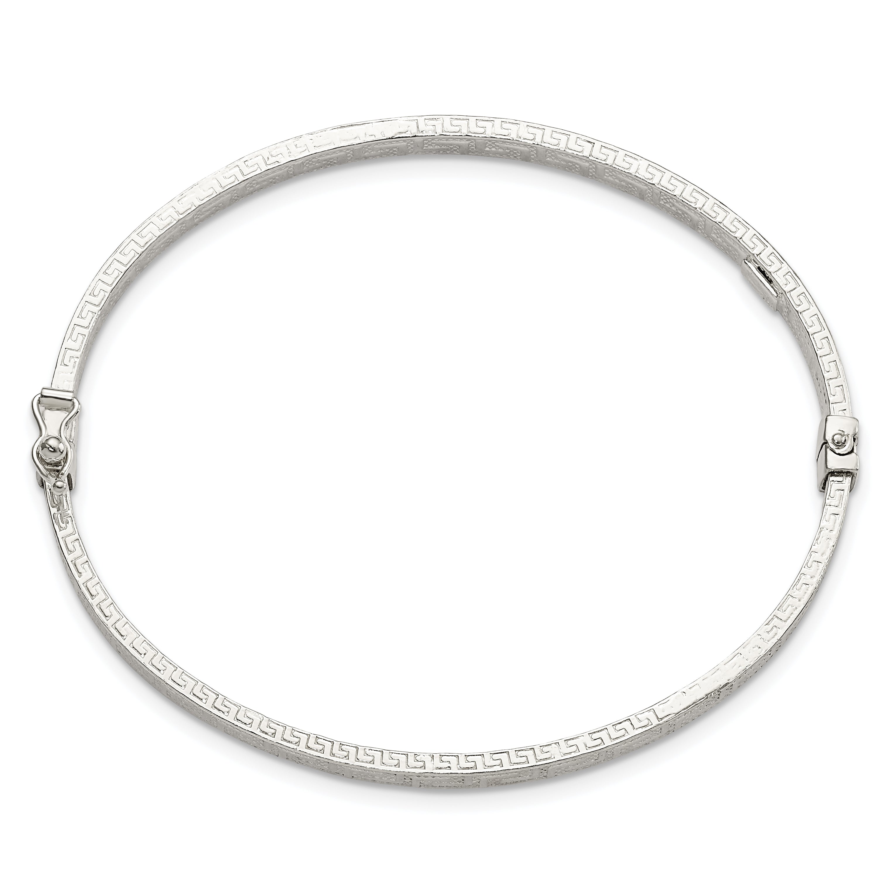 Sterling Silver Polished Greek Key Design Hinged Bangle Secondary image