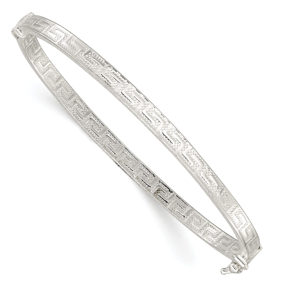 Greek Key Bangle Bracelet in Sterling Silver, 3.9mm Hinged - Sophia Jewelers Main image