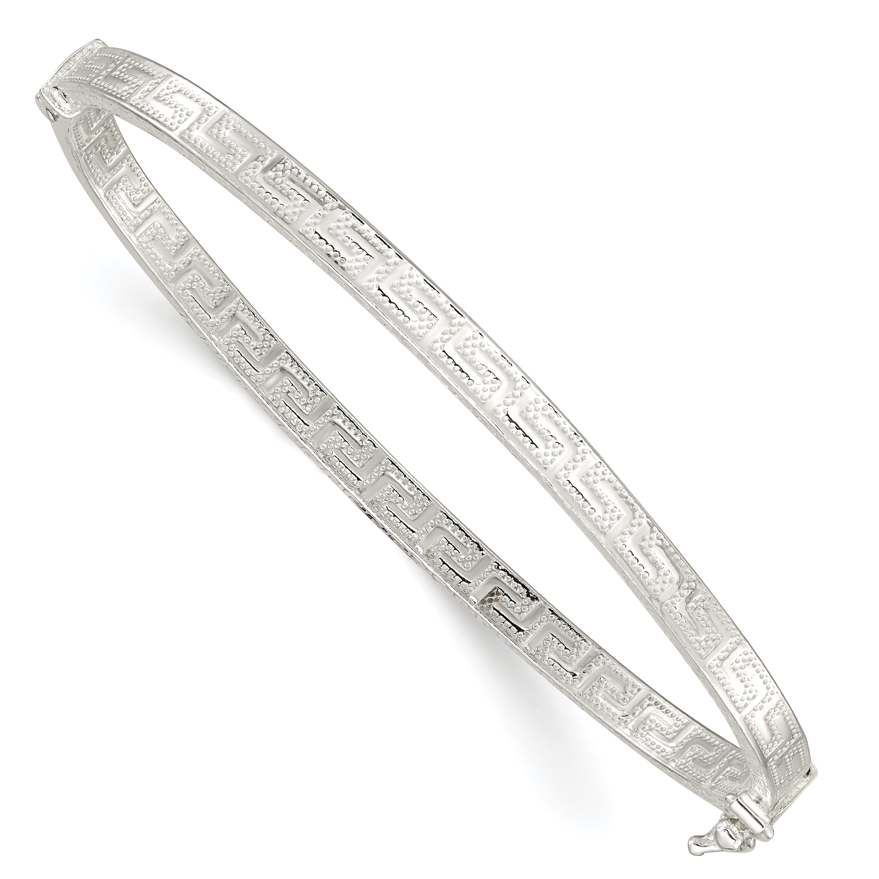 Sterling Silver Polished Greek Key Design Hinged Bangle Main image