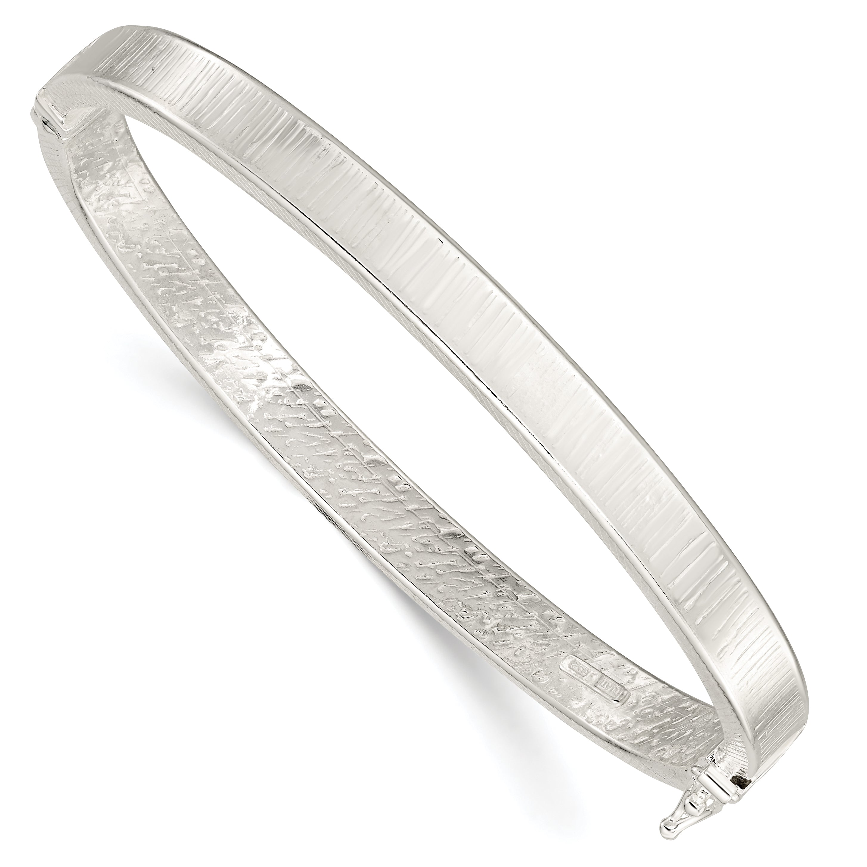Sterling Silver Polished & Textured Hinged Bangle Main image