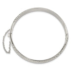 Sterling Silver Rhodium-plated Polished and Diamond-Cut 7.00mm Hinged Bangle