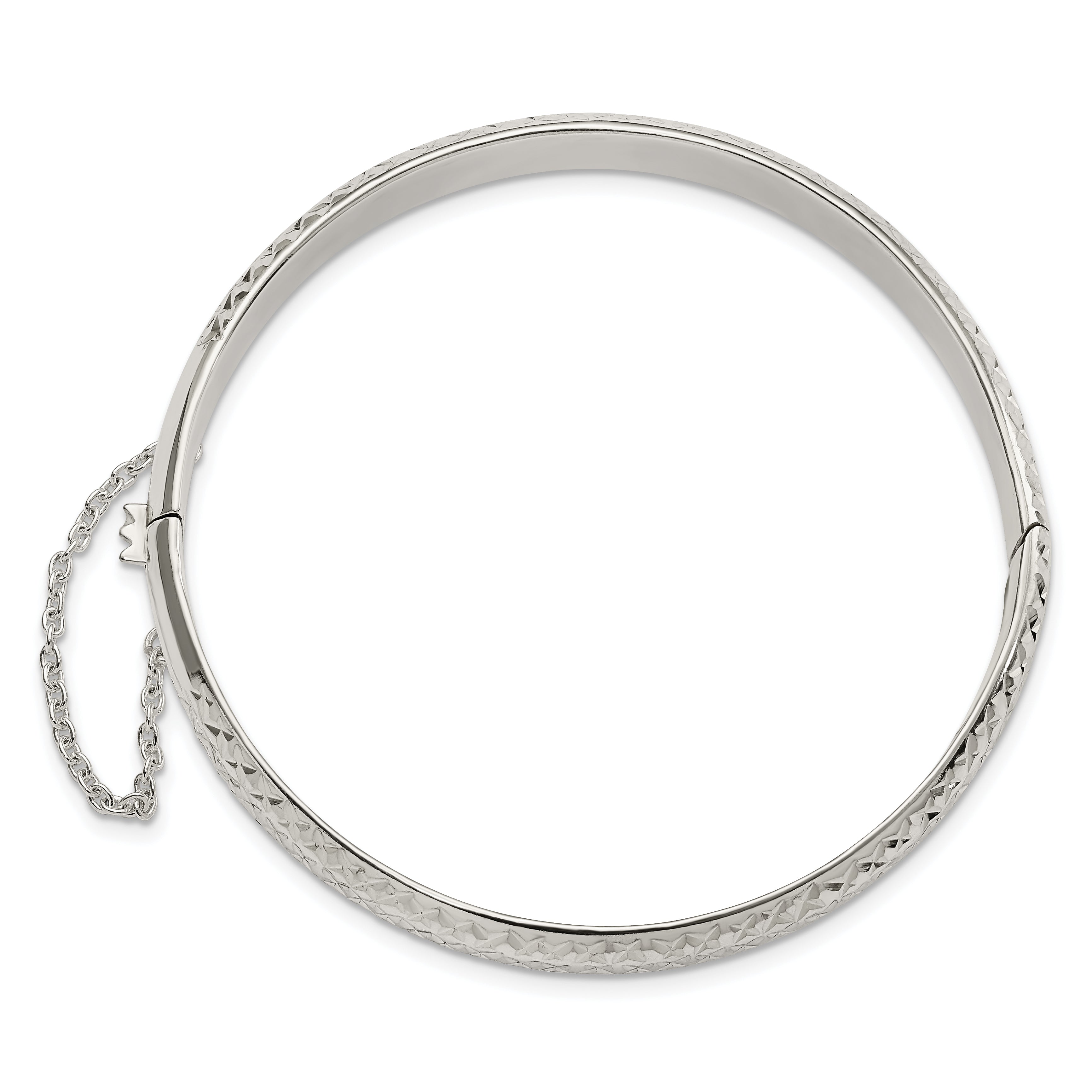 Sterling Silver Rhodium-plated Polished and Diamond-Cut 7.00mm Hinged Bangle