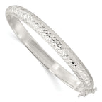 Sterling Silver Rhodium-plated Polished and Diamond-Cut 7.00mm Hinged Bangle