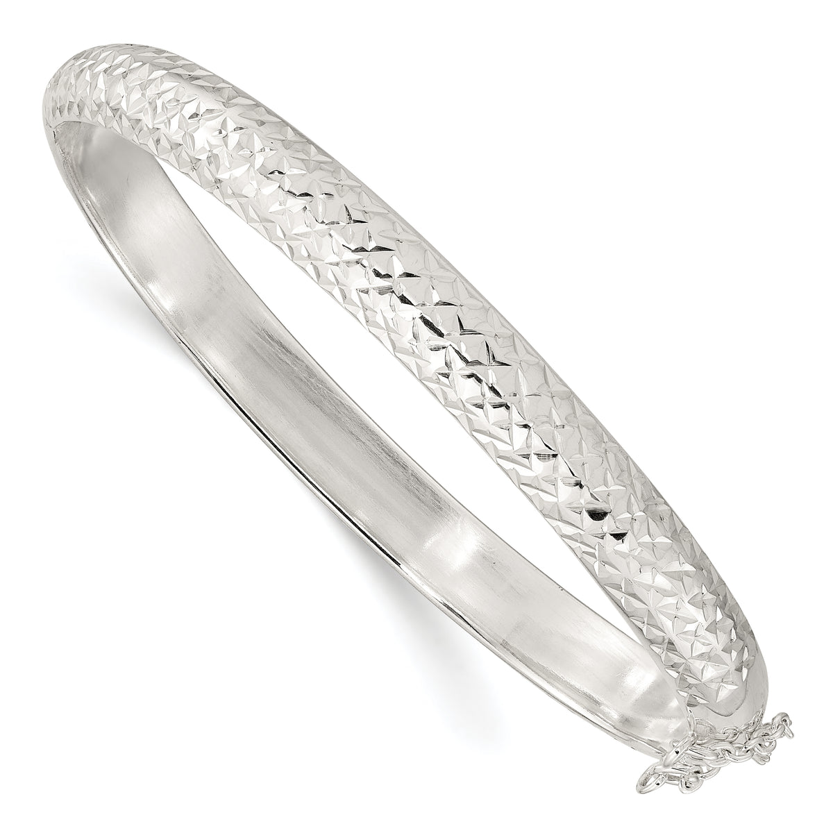 Sterling Silver Rhodium-Rhodium-Plated Polished and D/C 7.00mm Hinged  Bangle