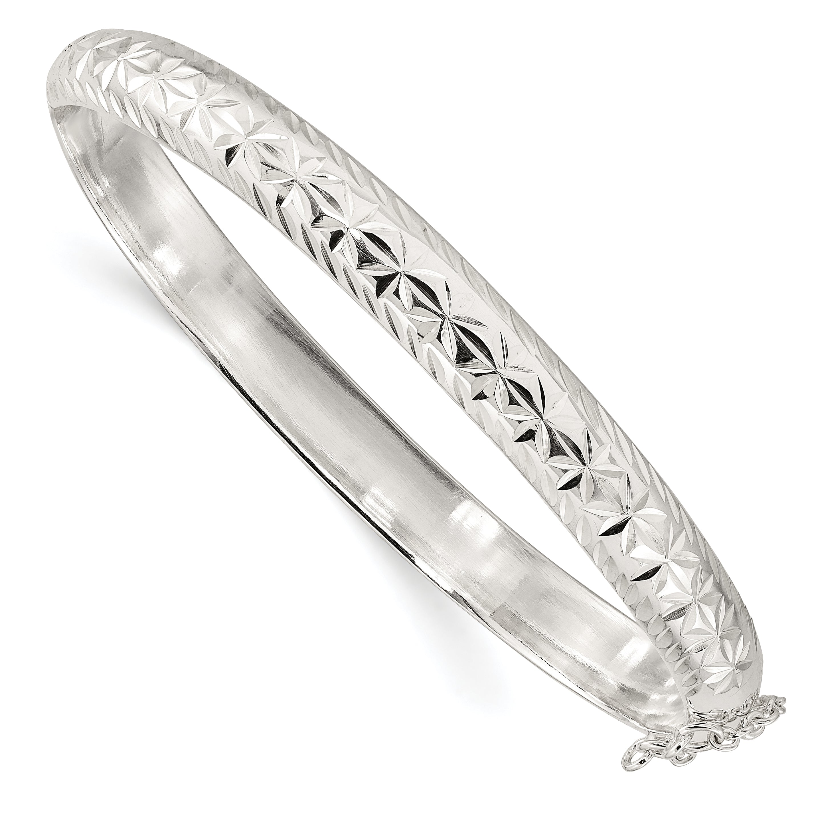 Sterling Silver Polished and D/C 7.25mm Hinged  Bangle Main image