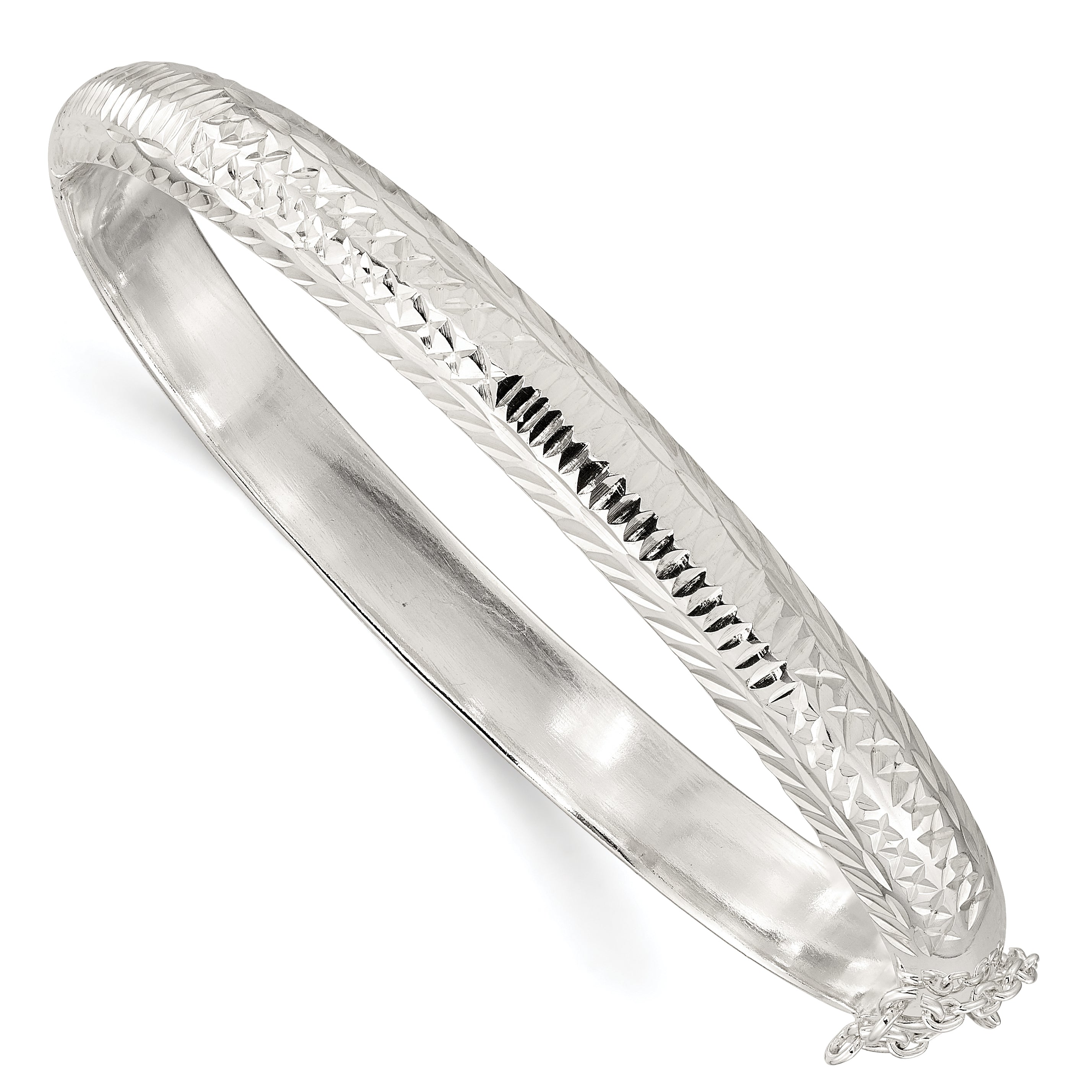 Sterling Silver Polished and D/C 7.25mm Hinged  Bangle Main image