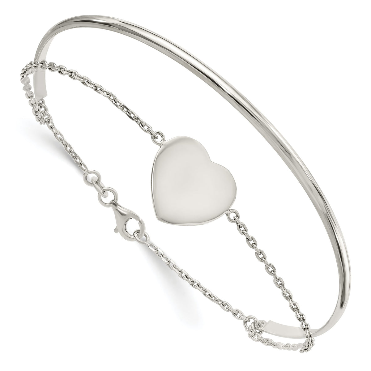 Heart Bangle Bracelet in Sterling Silver, 15.7mm Engravable - Sophia Jewelers Main image
