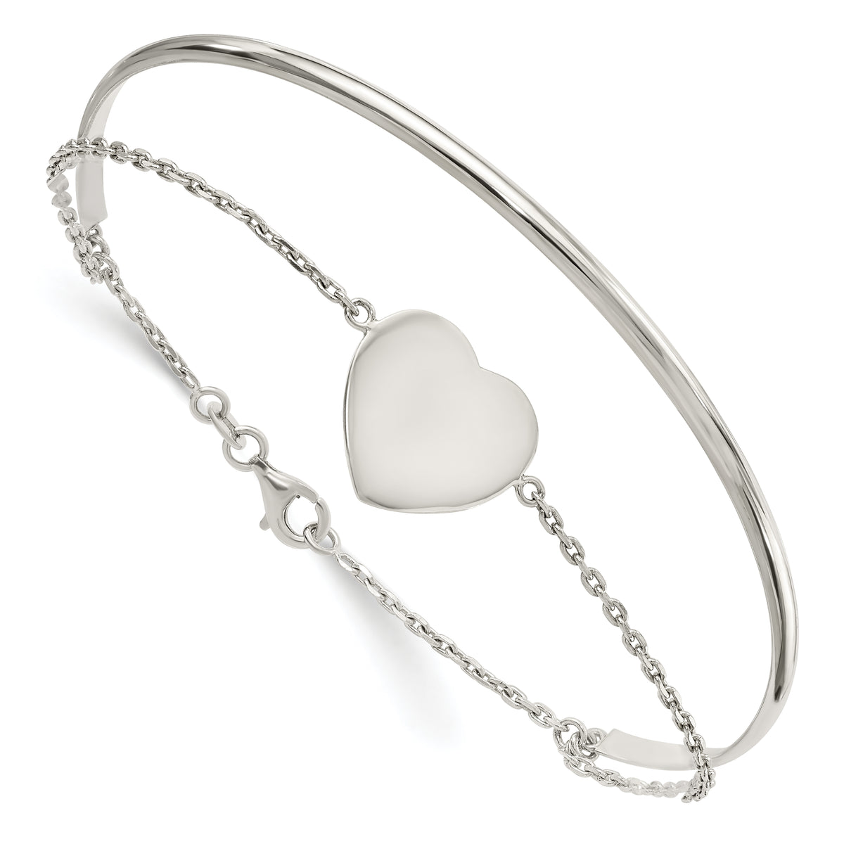 Sterling Silver Polished Heart Bracelet/Bangle