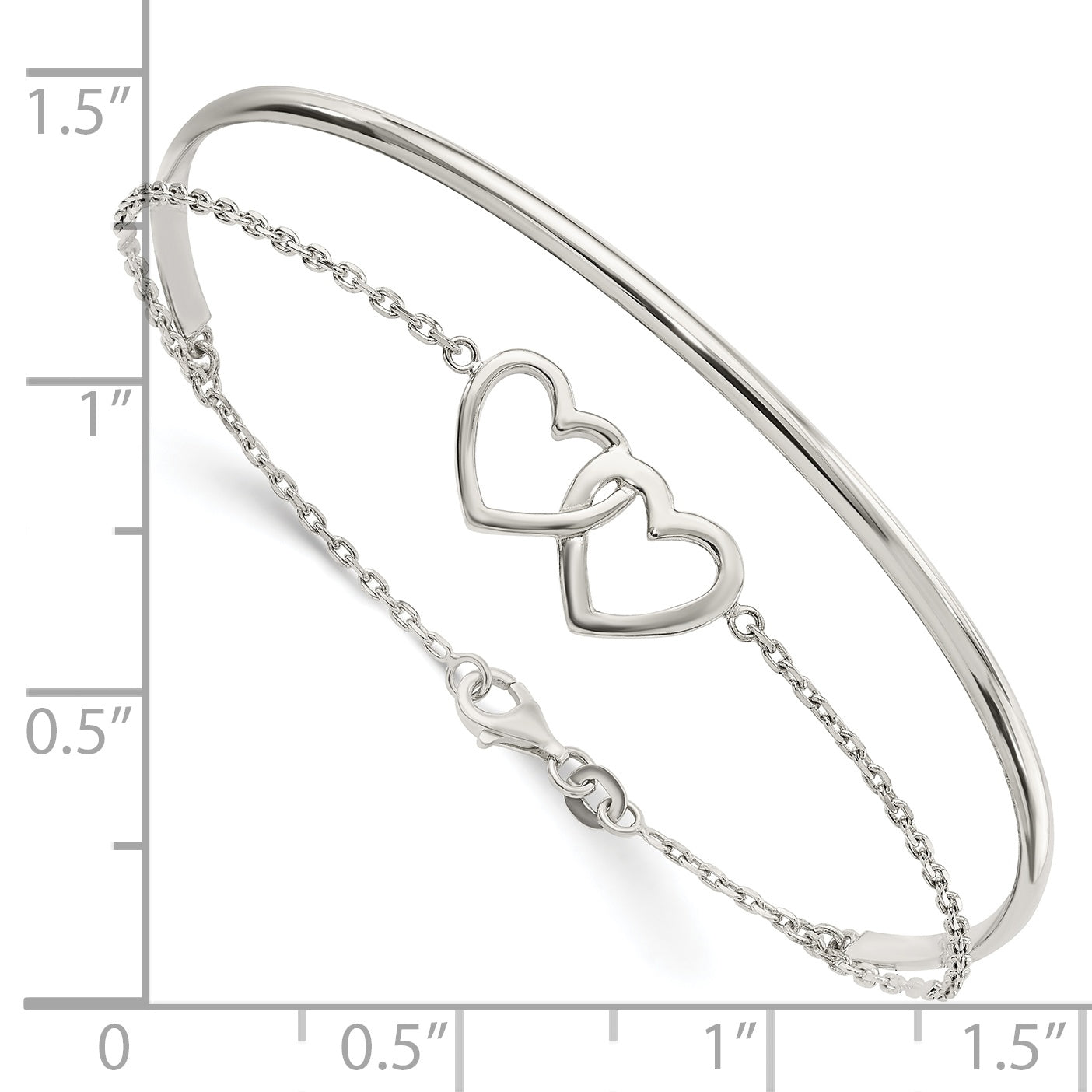 Sterling Silver Polished Double Heart and Bangle Secondary image