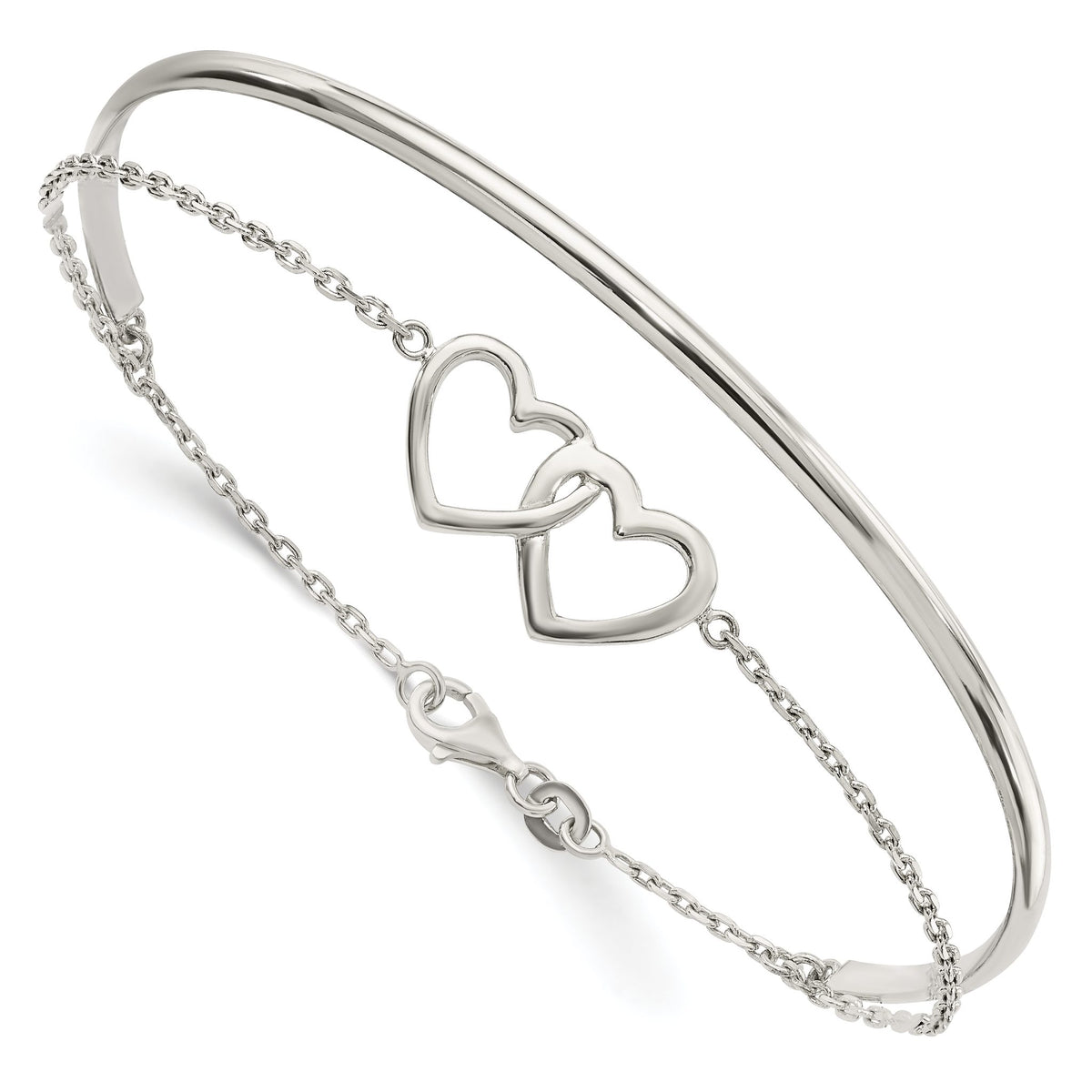 Double Open Heart Bangle Bracelet in Sterling Silver, 11.5mm - Sophia Jewelers Main image