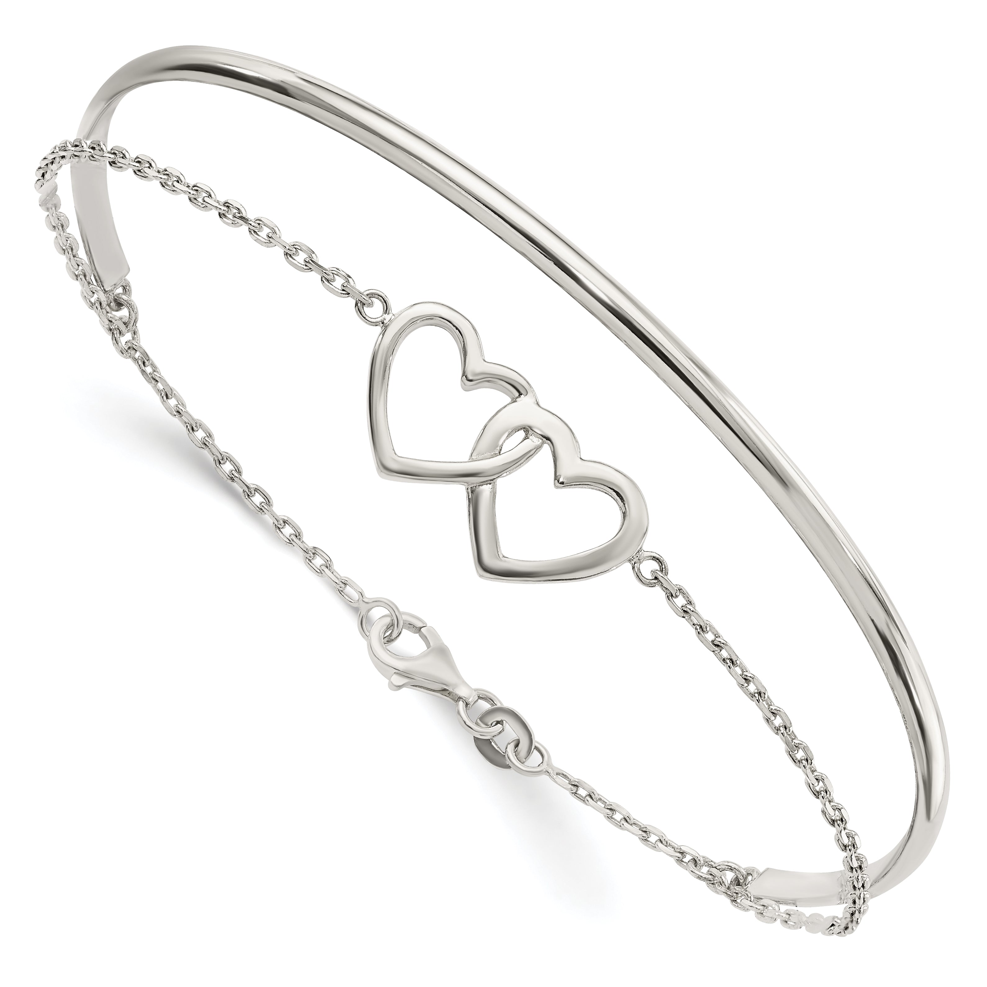 Sterling Silver Polished Double Heart and Bangle Main image