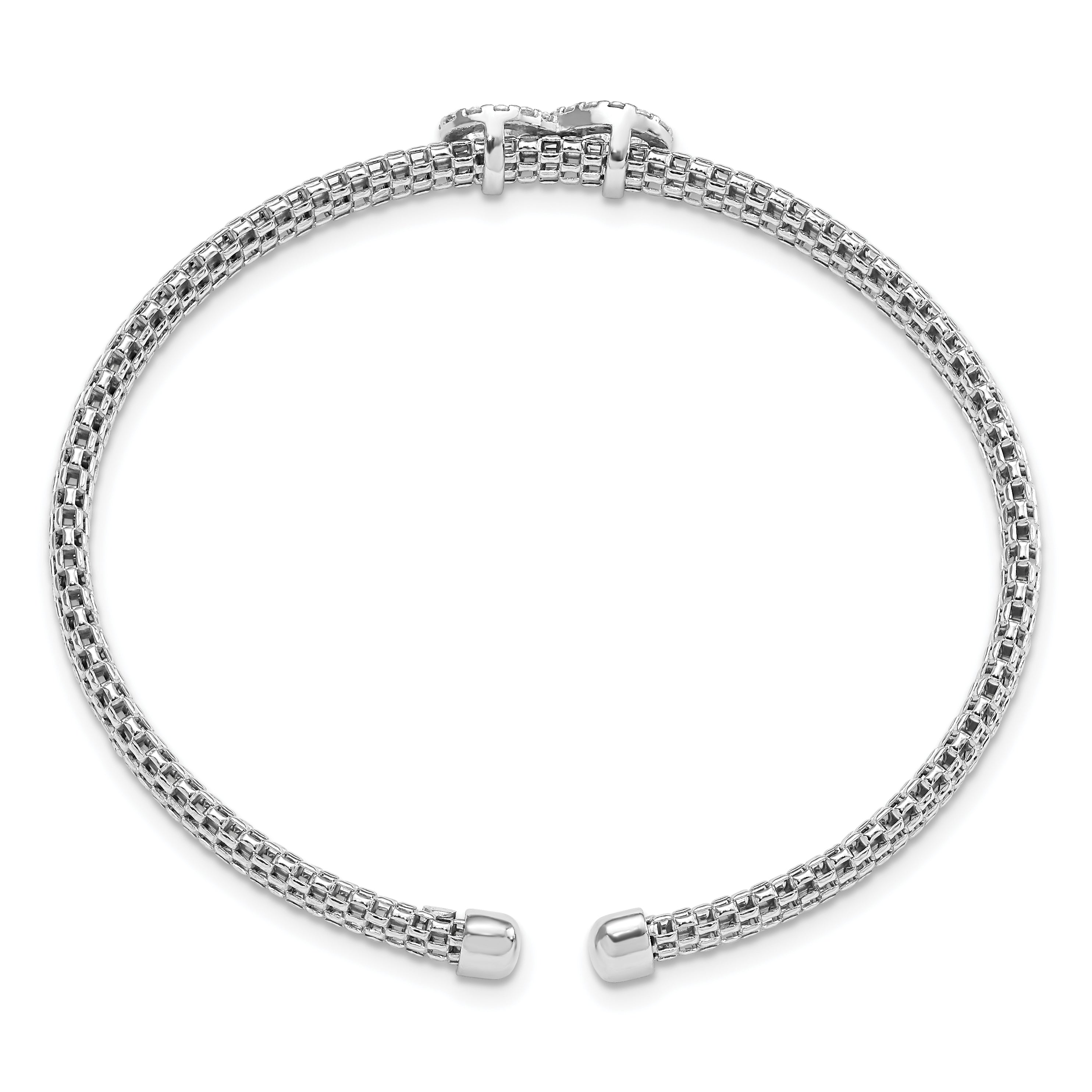 Sterling Silver Rhodium-plated Polished CZ Infinity Flexible Cuff Bangle Secondary image