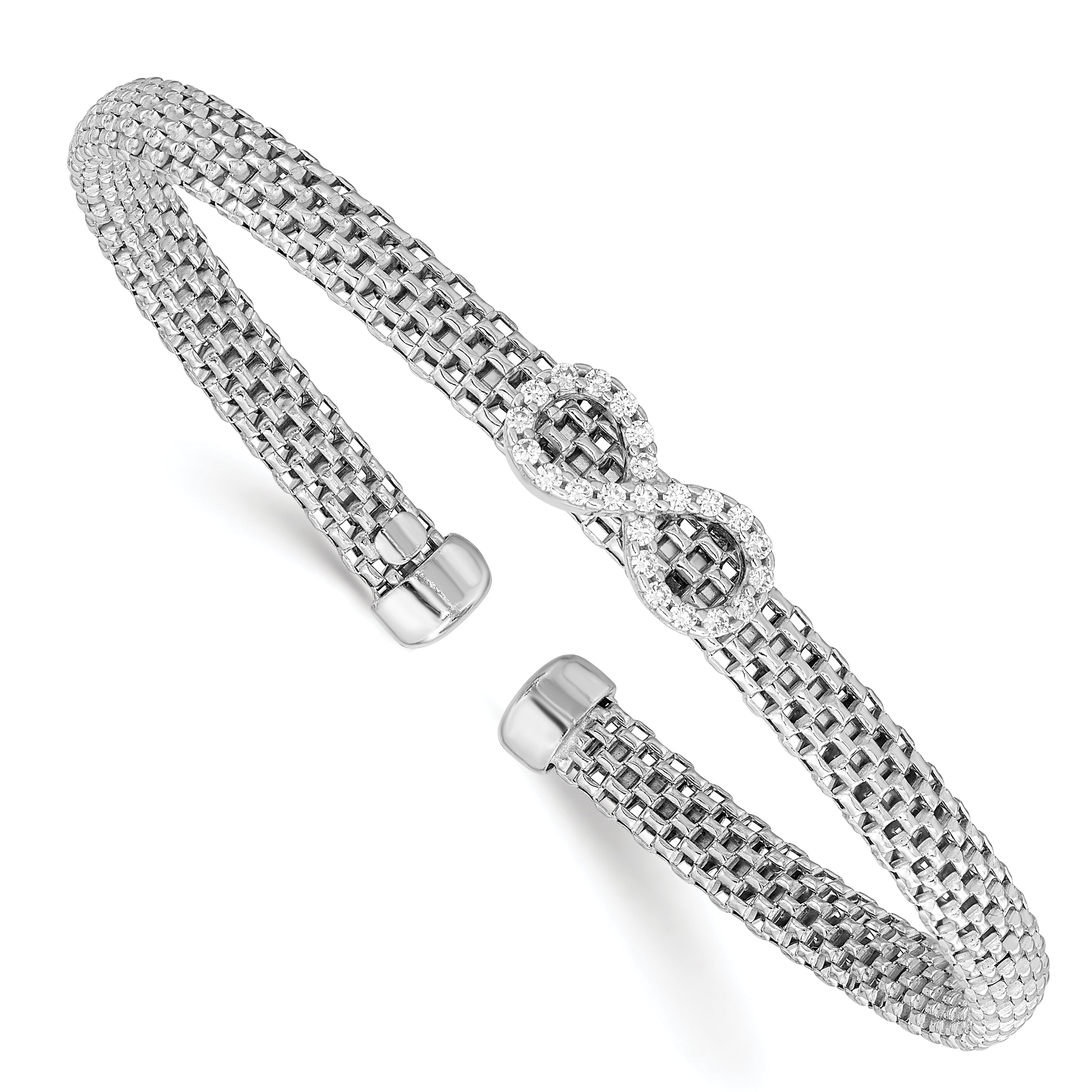 Sterling Silver Rhodium-plated Polished CZ Infinity Flexible Cuff Bangle Main image