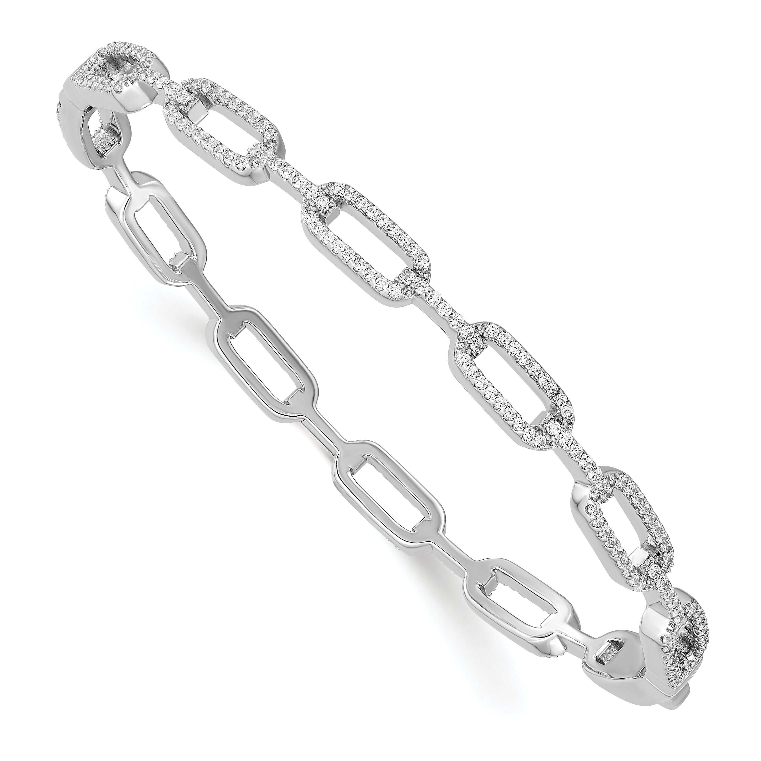 Sterling Silver Rhodium-plated CZ Hinged Bangle Main image