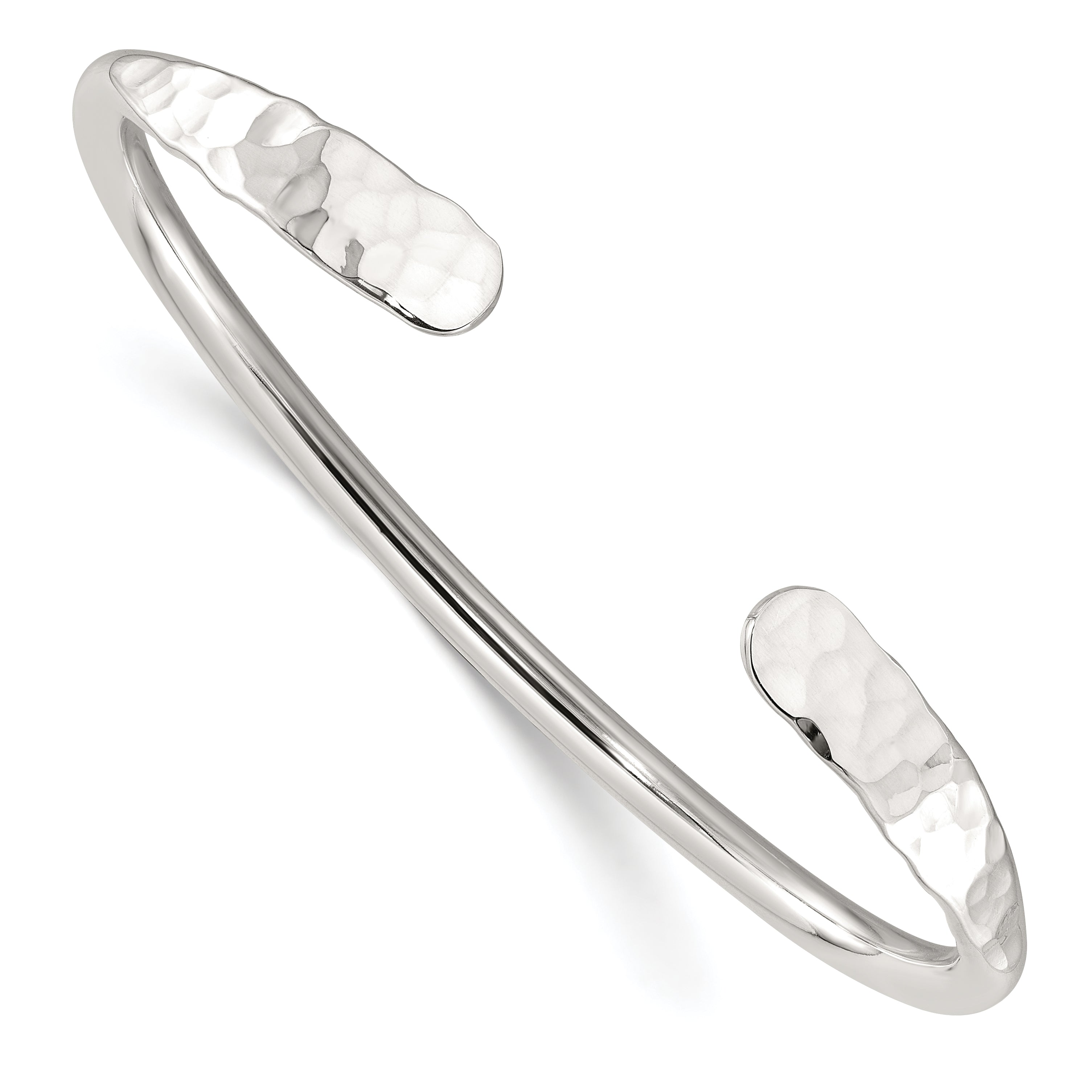 Sterling Silver Polished with Hammered Ends Cuff Bangle Main image