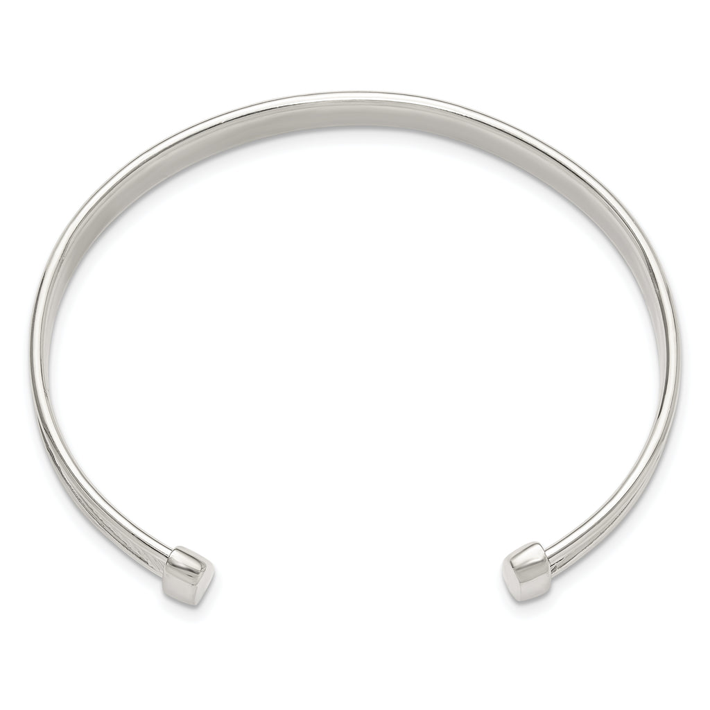 Sterling Silver Polished Textured Cuff Bangle Bracelet