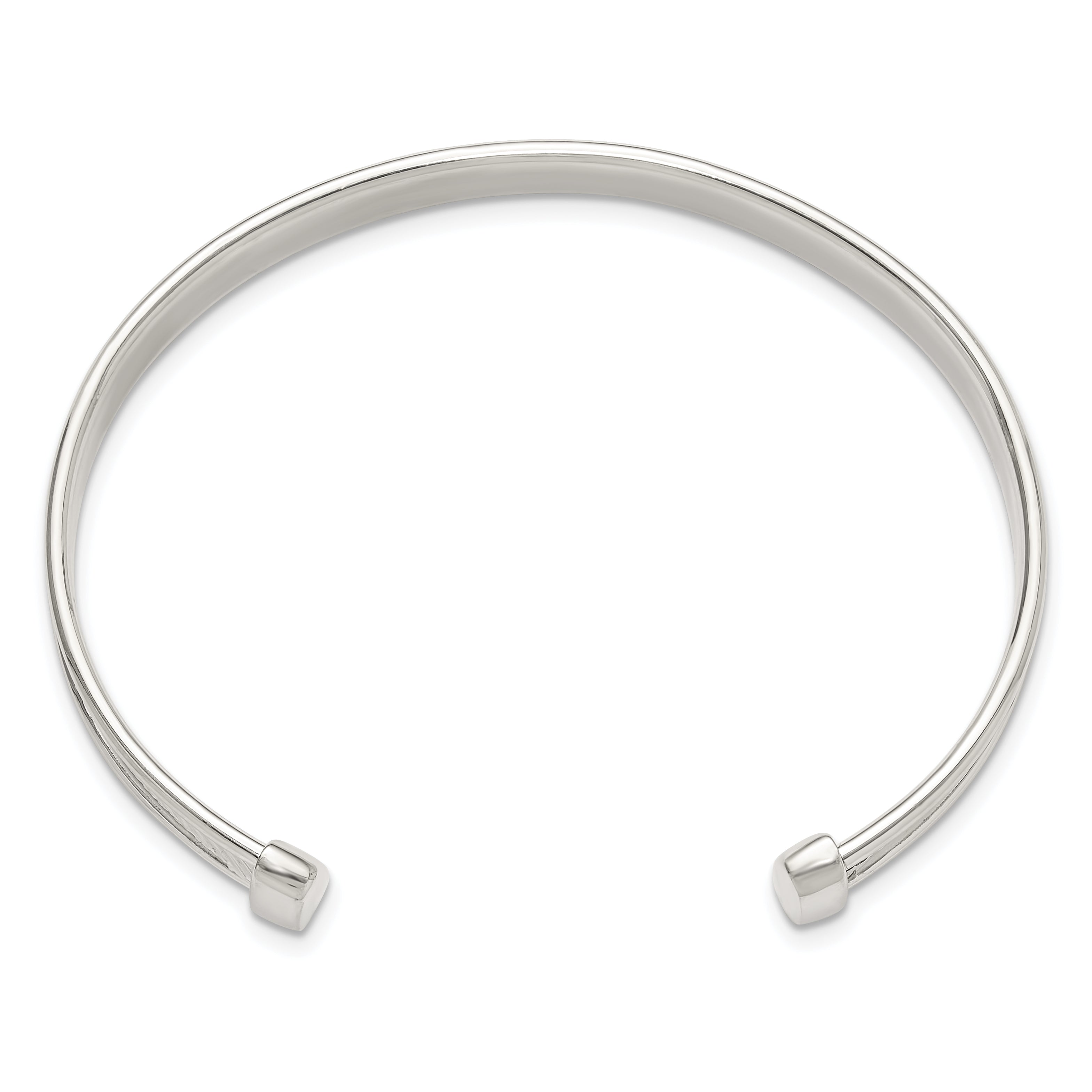 Sterling Silver Polished Textured Cuff Bangle Bracelet