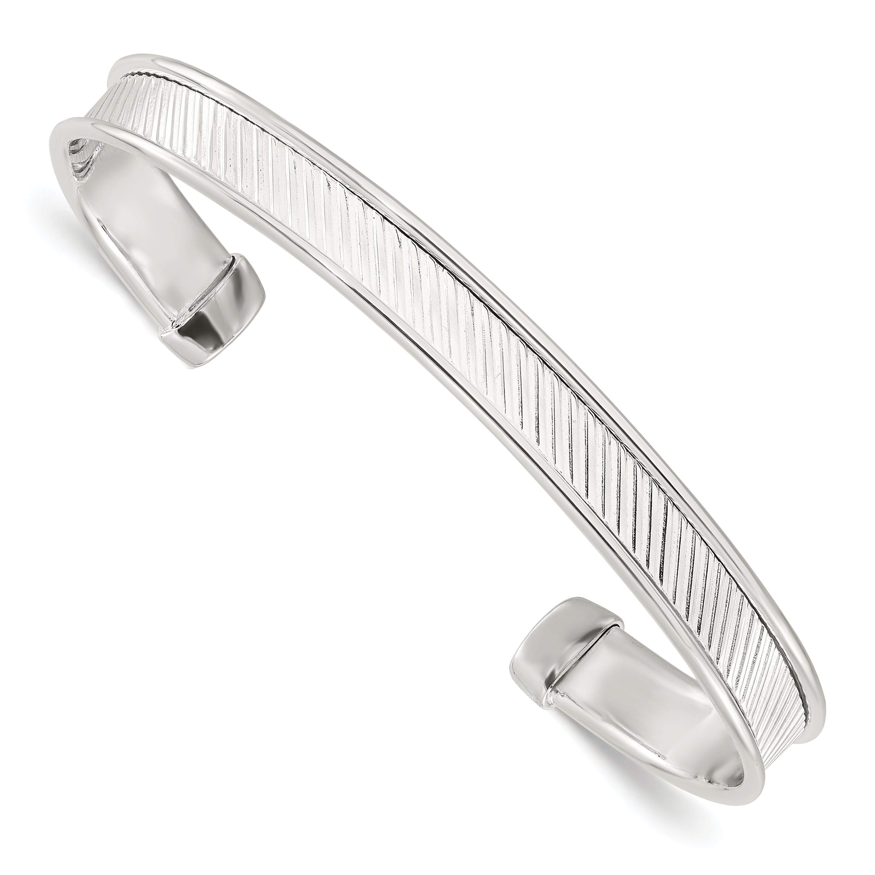 Sterling Silver Polished Textured Cuff Bangle Bracelet Main image