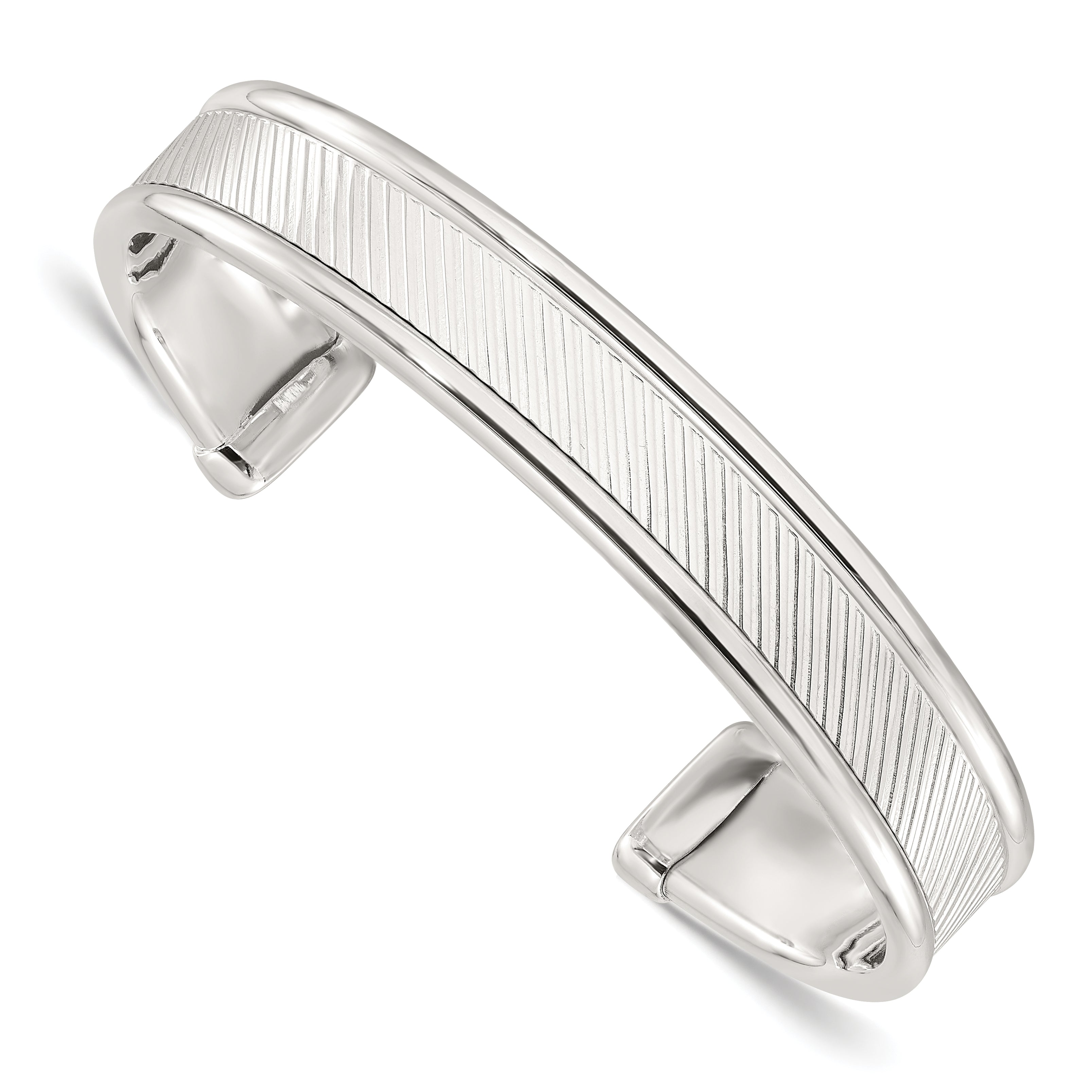 Sterling Silver Polished Textured Cuff Bangle Bracelet Main image