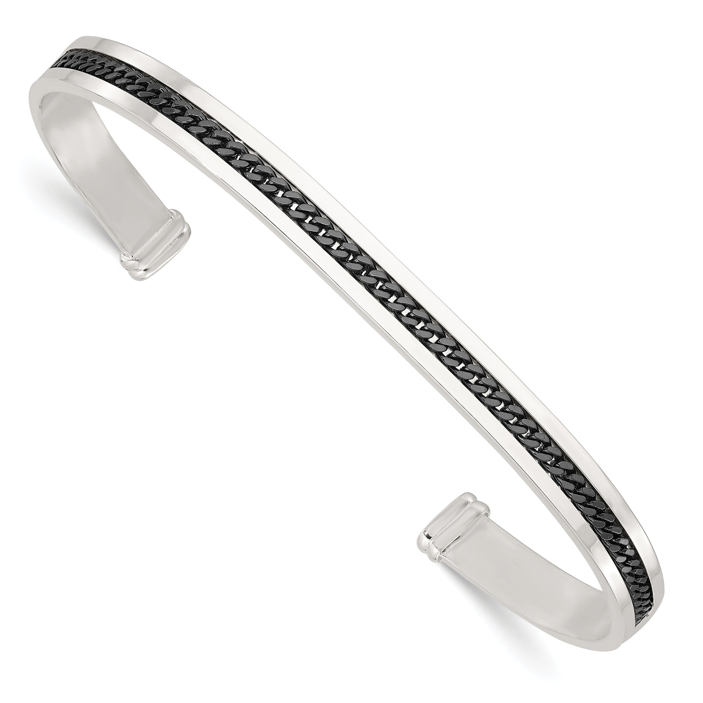 Sterling Silver with Black Rhodium Inlay Cuff Bangle Main image