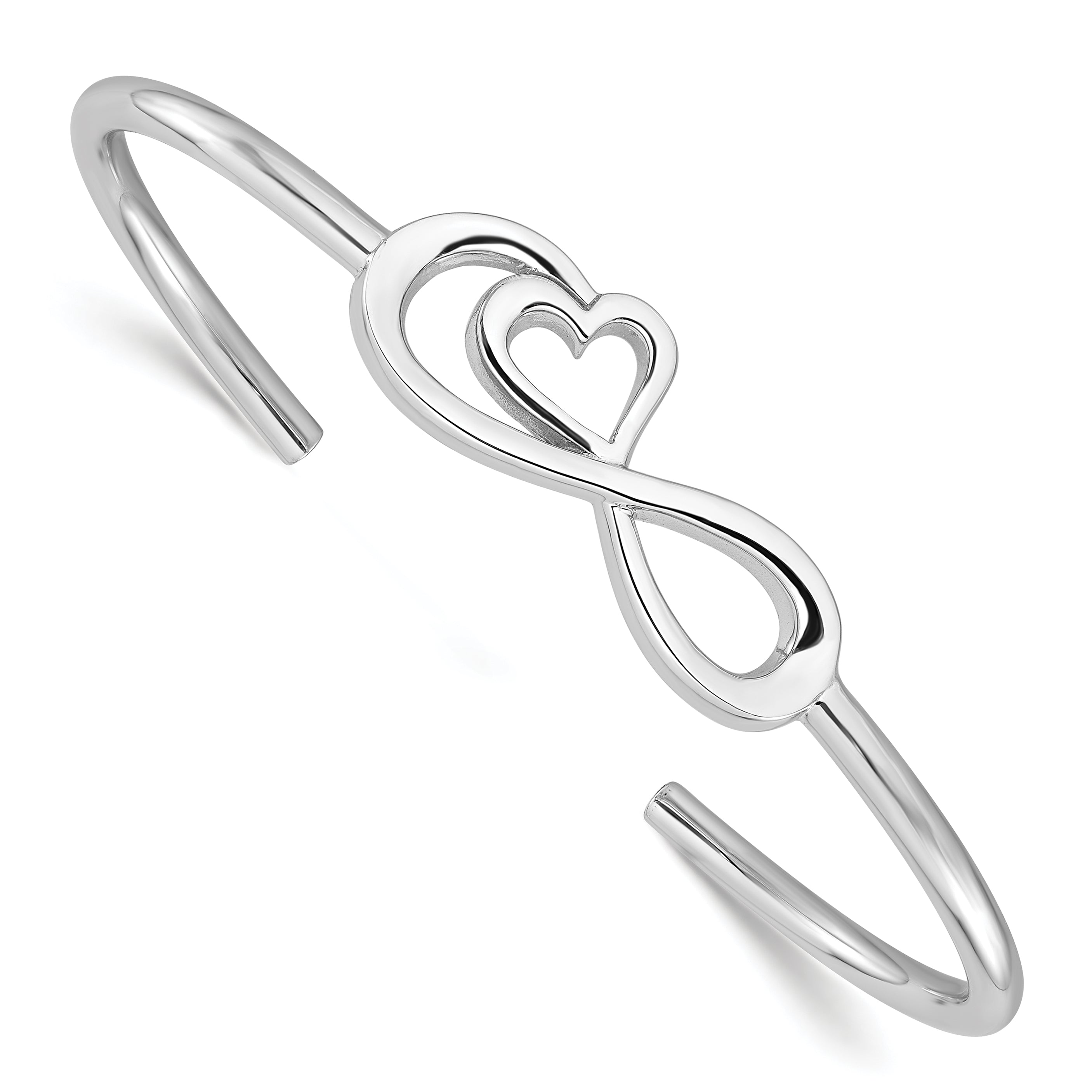 Sterling Silver Rhodium-plated Heart Infinity Symbol Cuff Bangle Main image