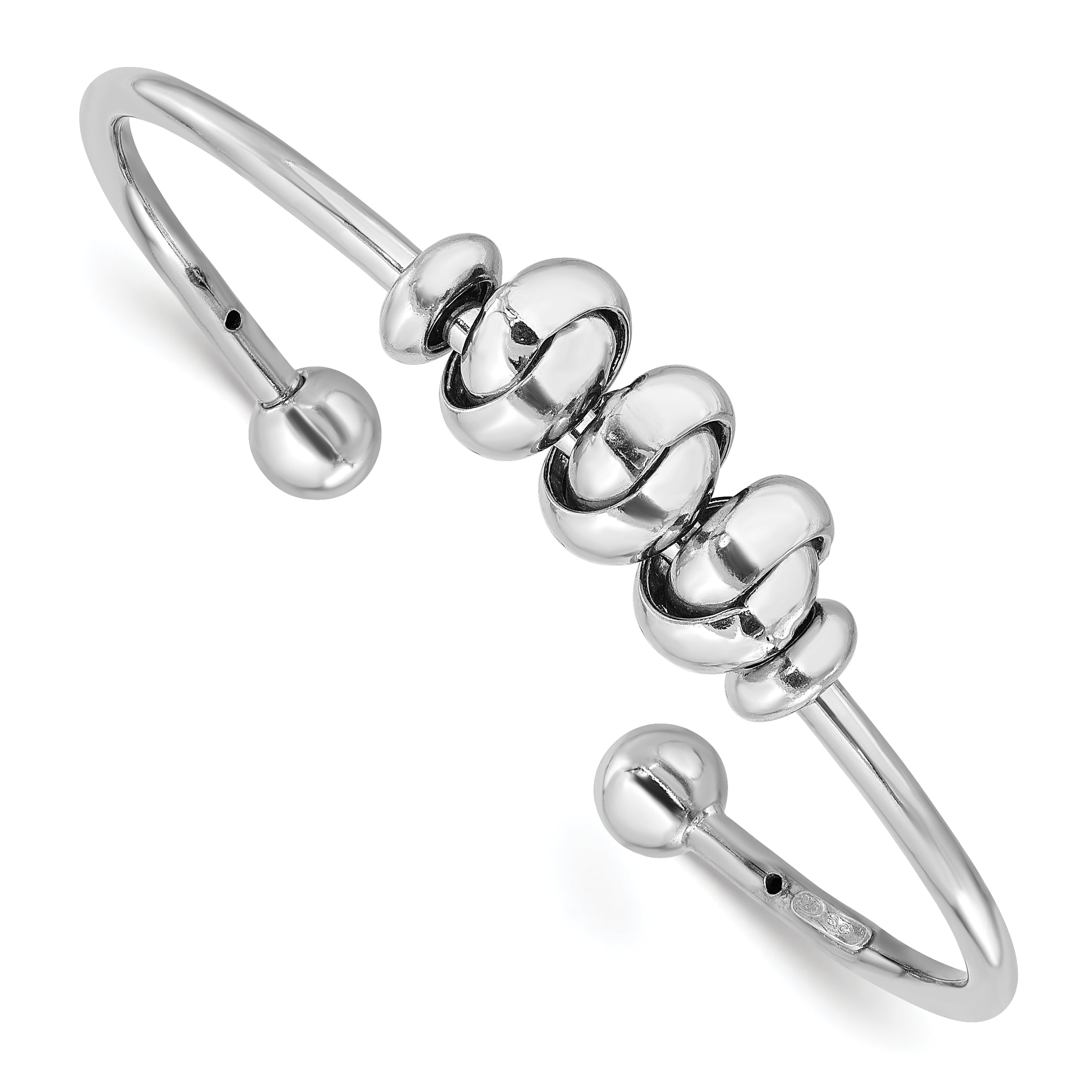 Sterling Silver Rhod-plated Polished Knot Beads Cuff Bangle Main image