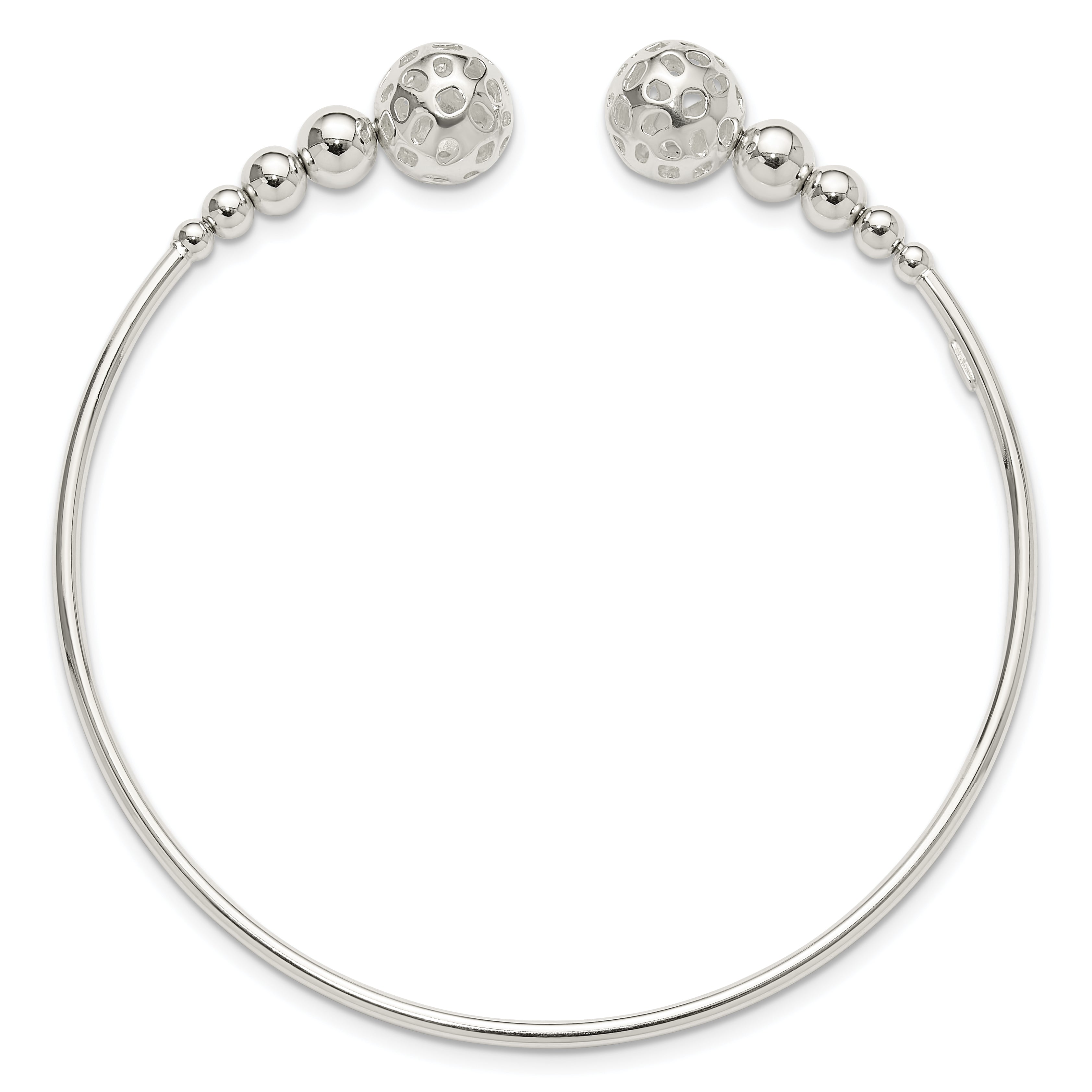 Sterling Silver Polished Beaded Cuff Bangle Secondary image