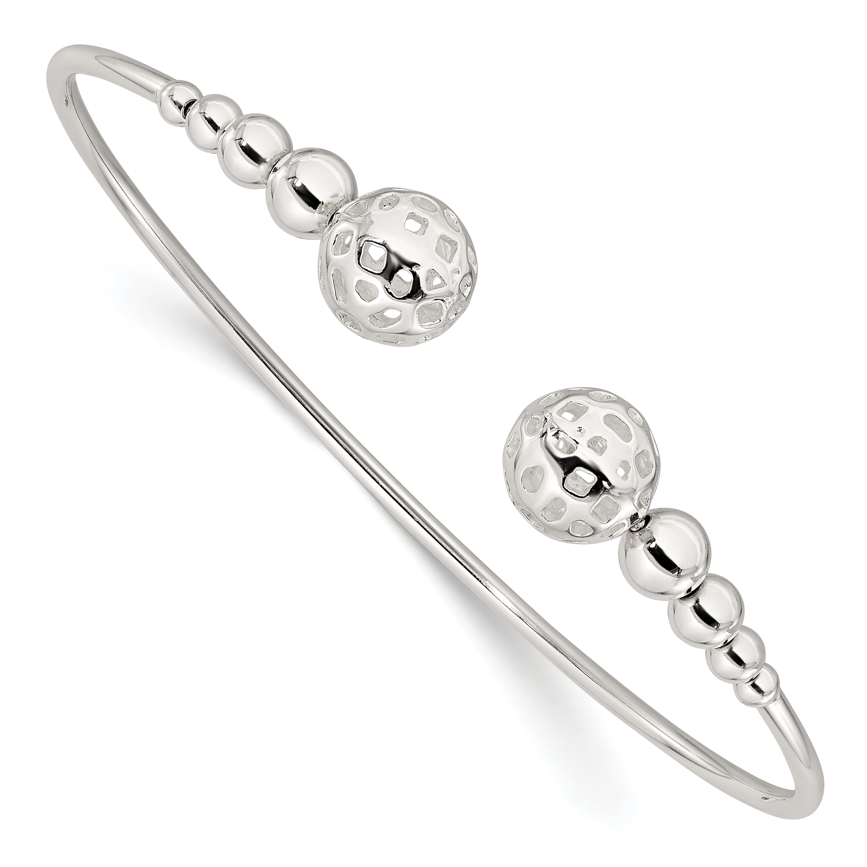 Sterling Silver Polished Beaded Cuff Bangle Main image