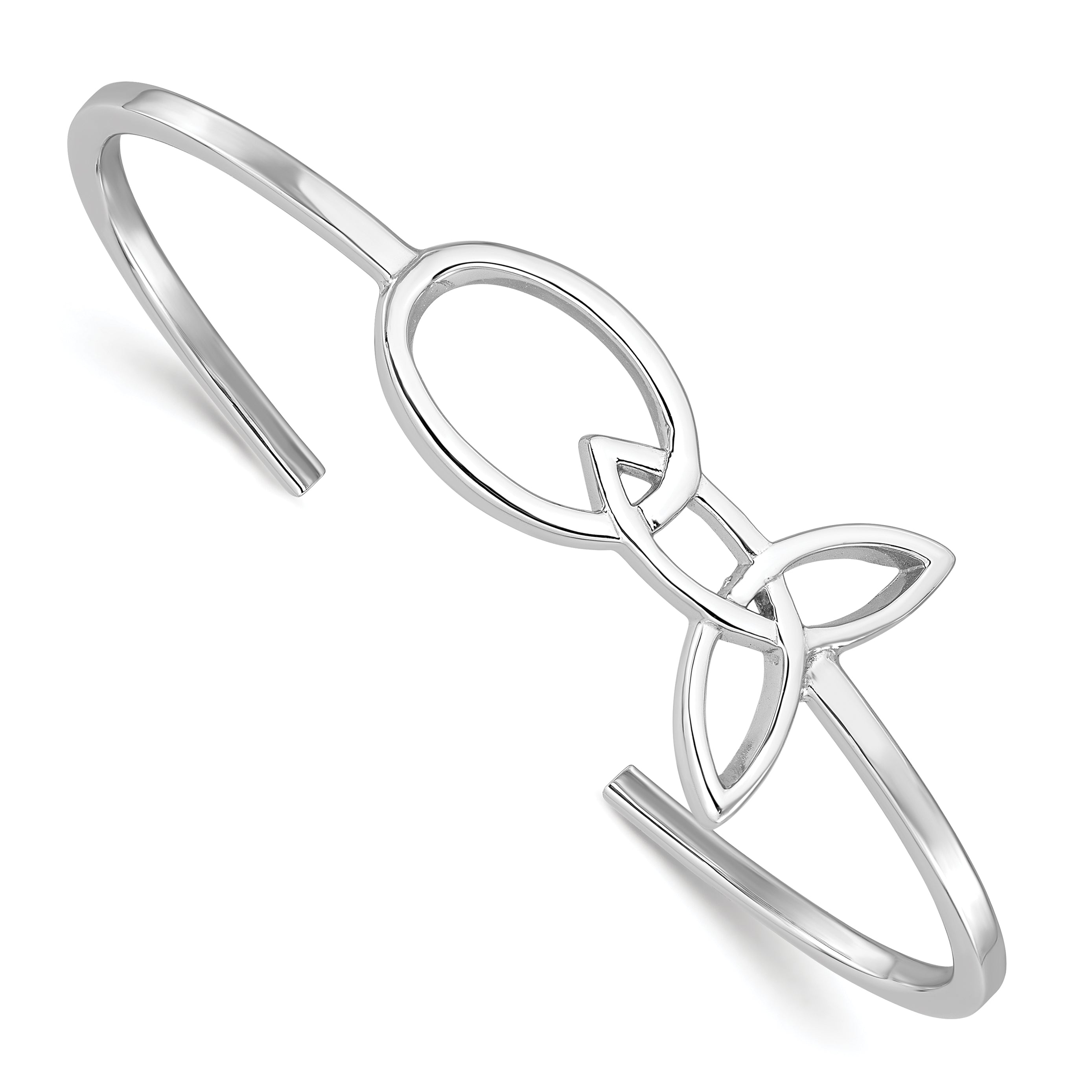 Sterling Silver Rhodium-plated Trinity Knot Cuff Bangle Main image