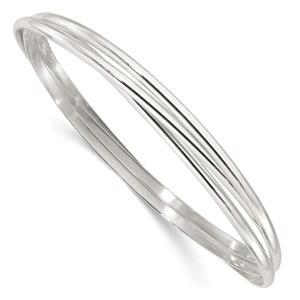 Sterling Silver Polished Triple Intertwined Slip On Bangle