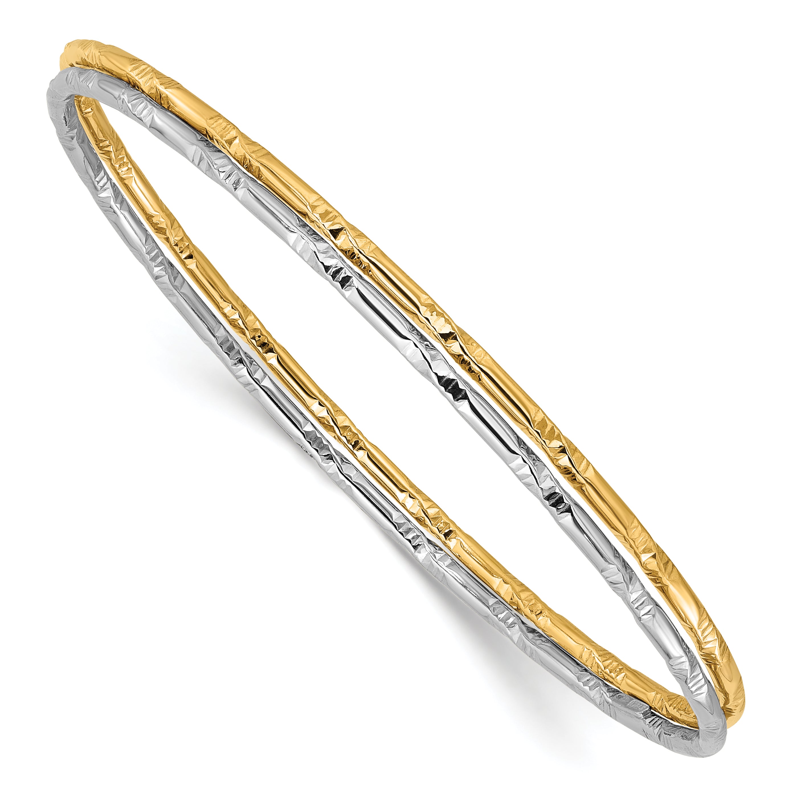 Sterling Silver Rhodium-plated Gold-tone Diamond-cut Set of 2 Bangles Main image