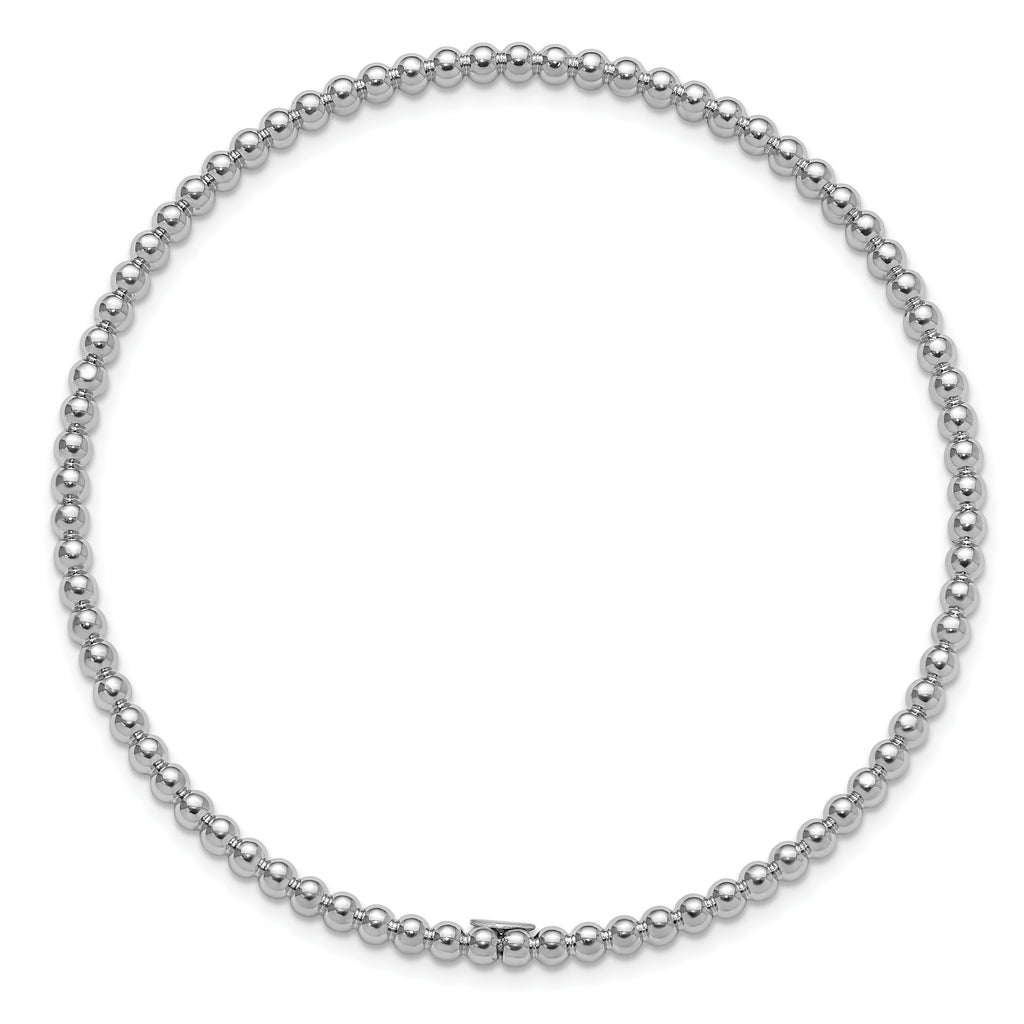 Sterling Silver Rhodium-plated Polished Beaded Slip-On Bangle