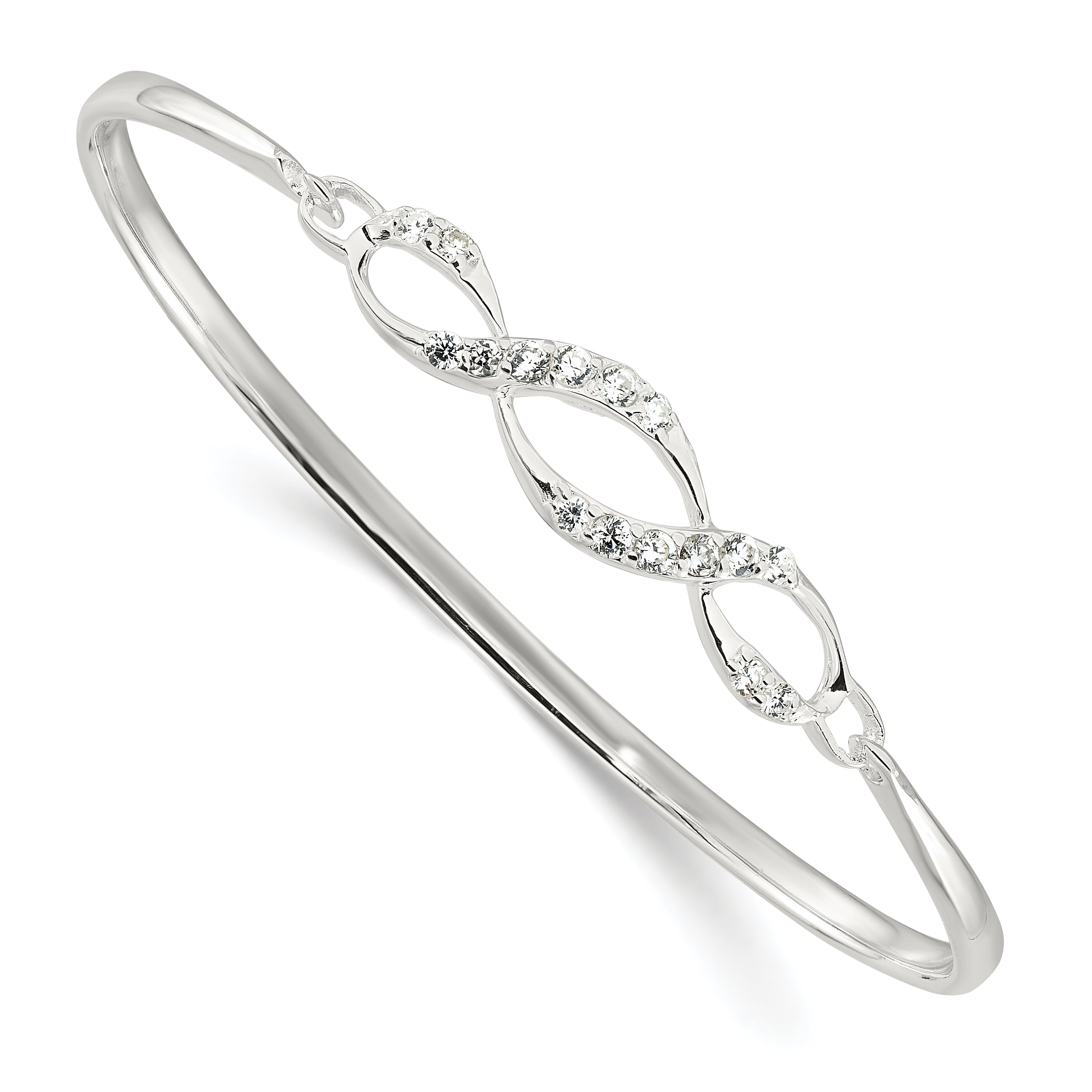 Sterling Silver Polished CZ Fancy Hook Bangle Bracelet Main image