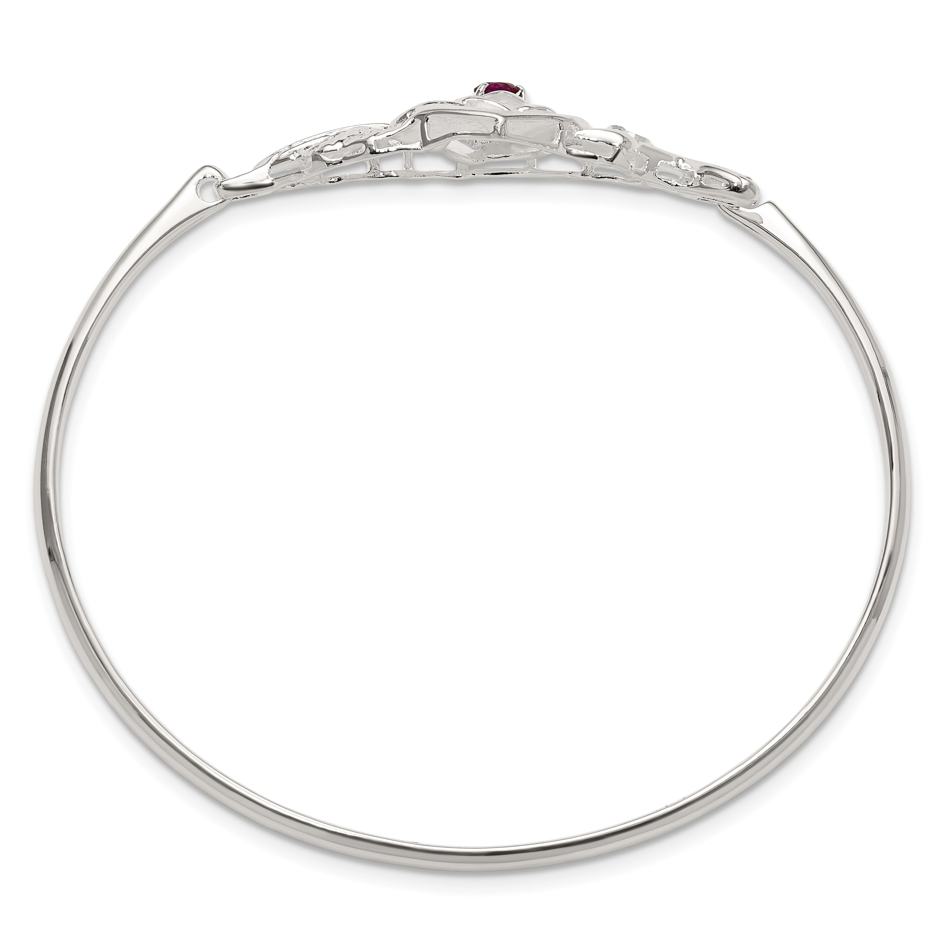 Sterling Silver Polished Red CZ Flower Bird Hook Bangle Bracelet Secondary image