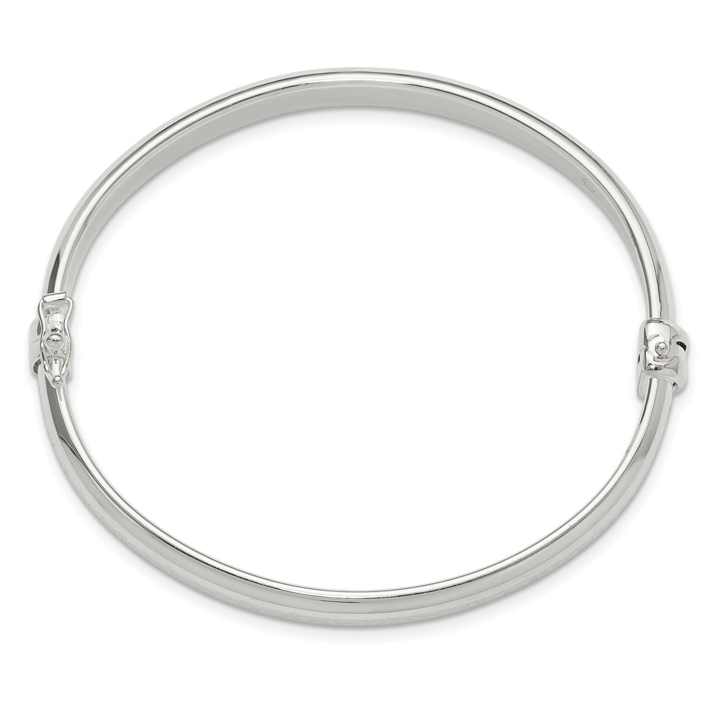 Sterling Silver Polished Textured Hinged Bangle Bracelet