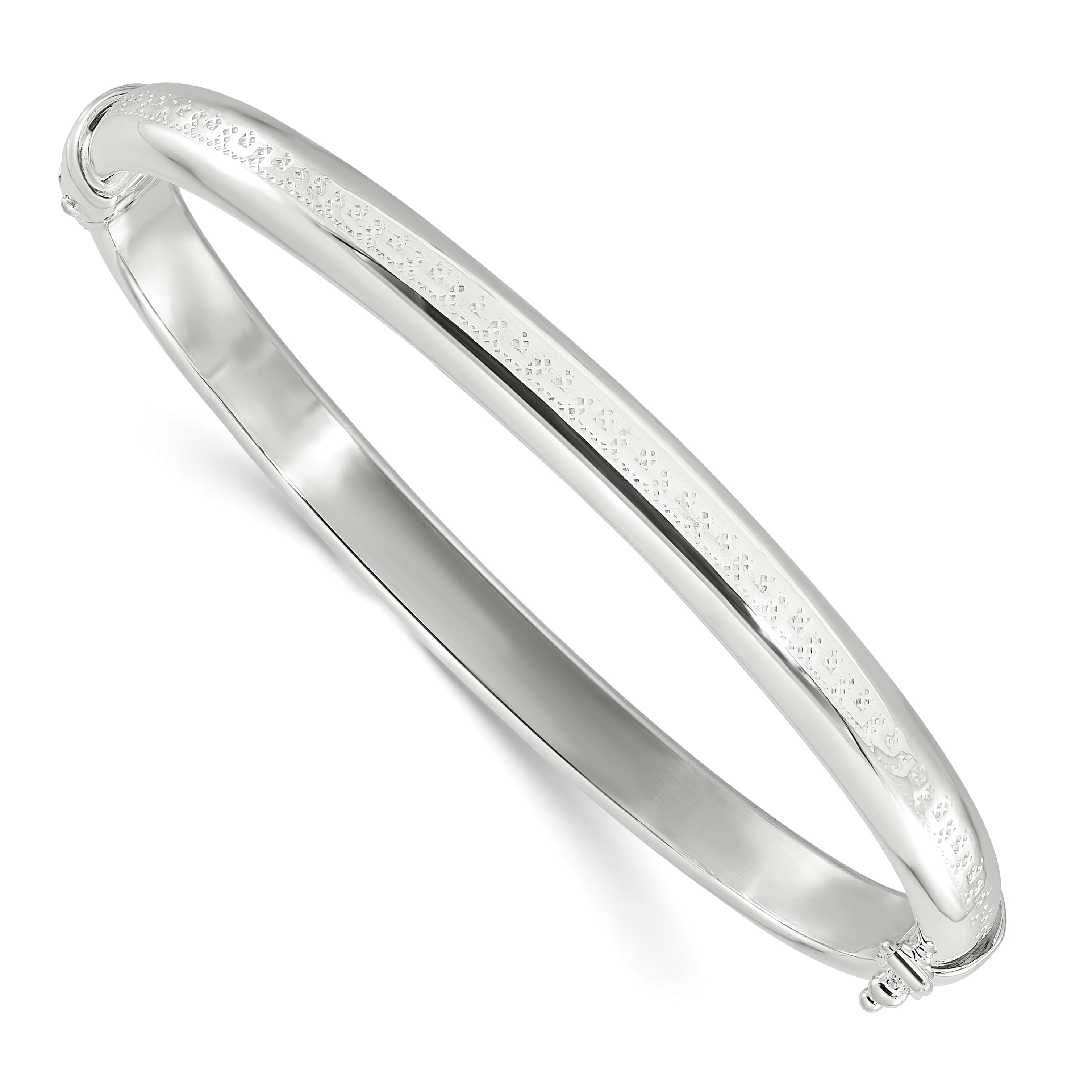 Sterling Silver Polished Textured Hinged Bangle Bracelet Main image