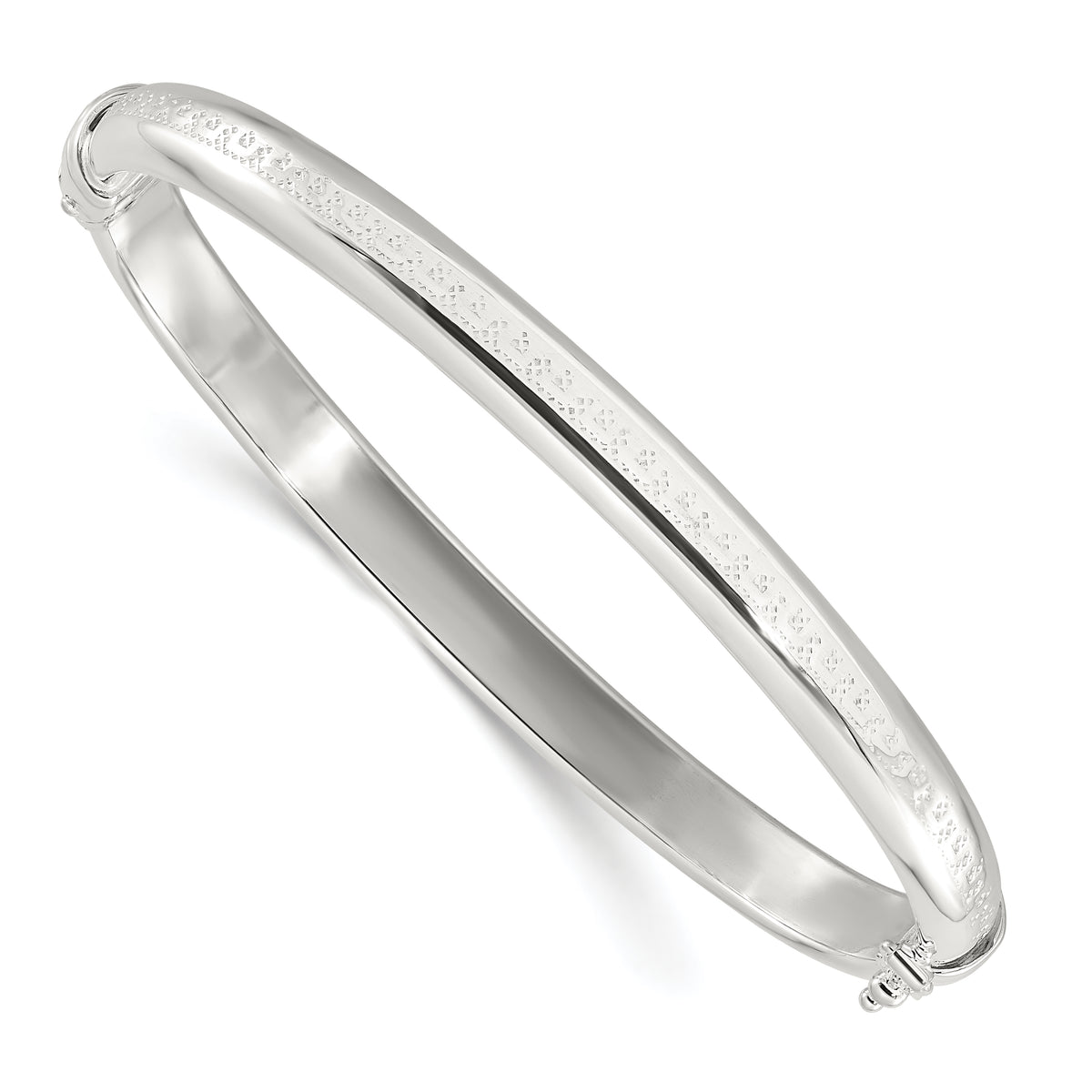 Sterling Silver Polished Textured Hinged Bangle Bracelet