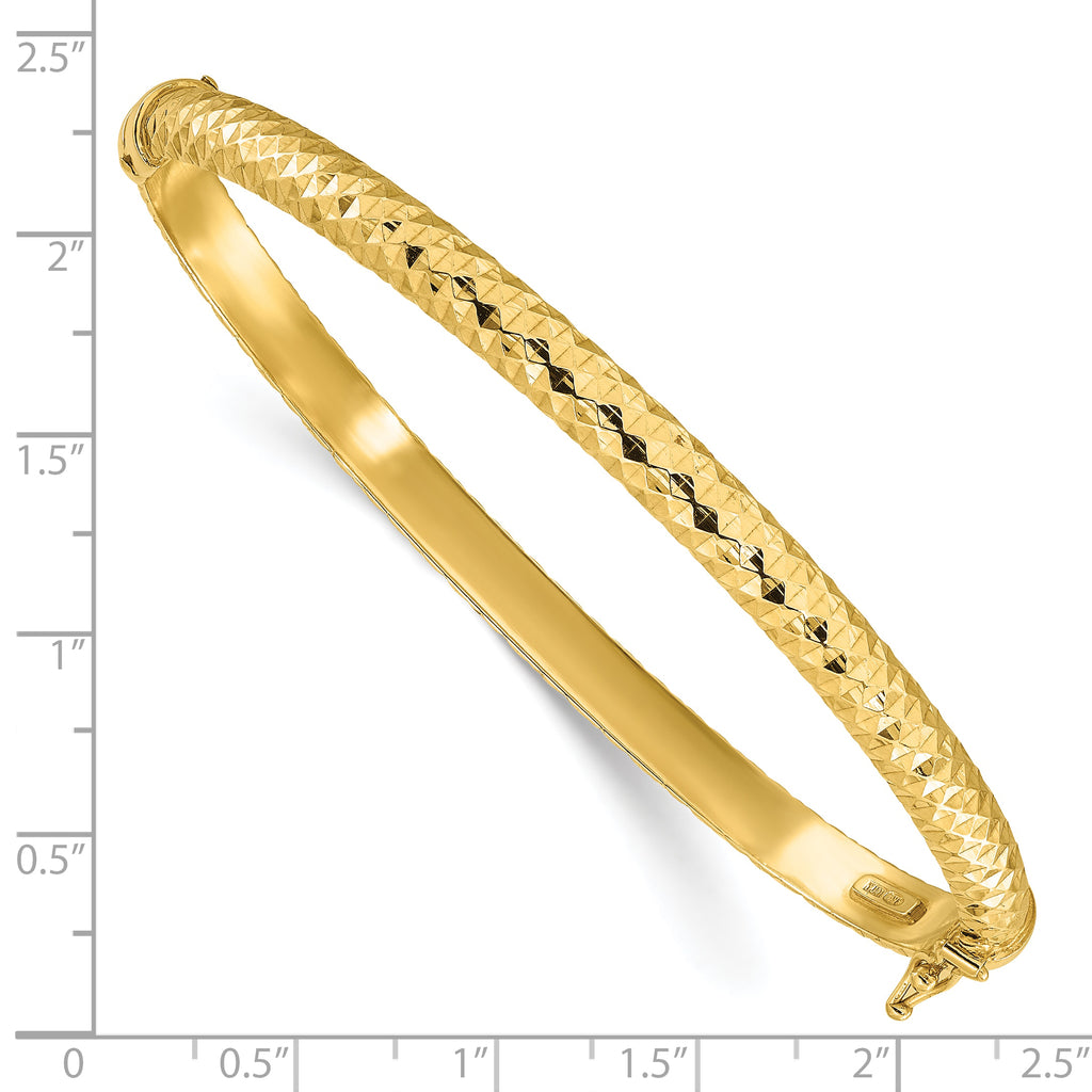 Sterling Silver Polished Gold-tone Textured Hinged Bangle Bracelet