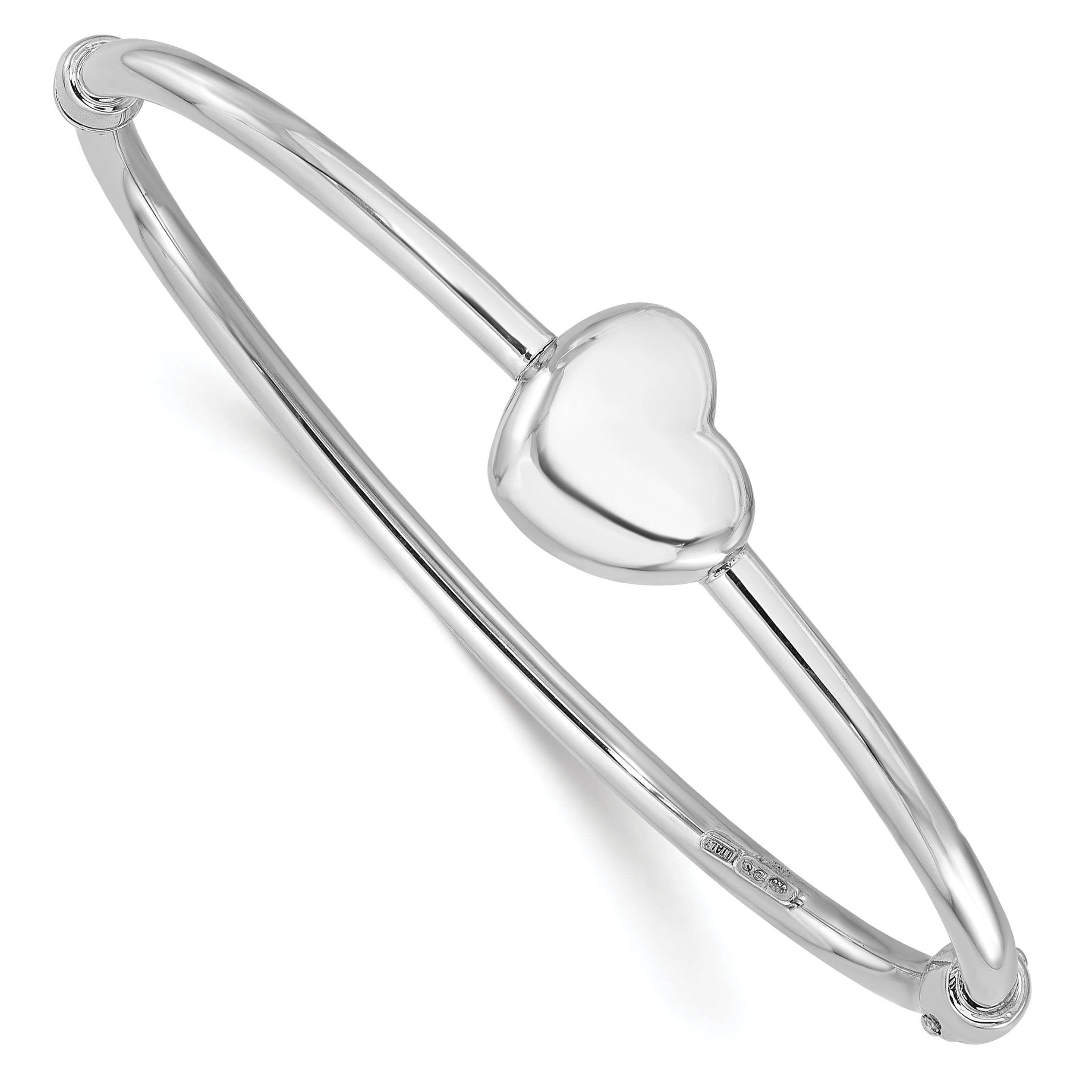 Sterling Silver Rhodium-plated Polished Heart Hinged Bangle Main image