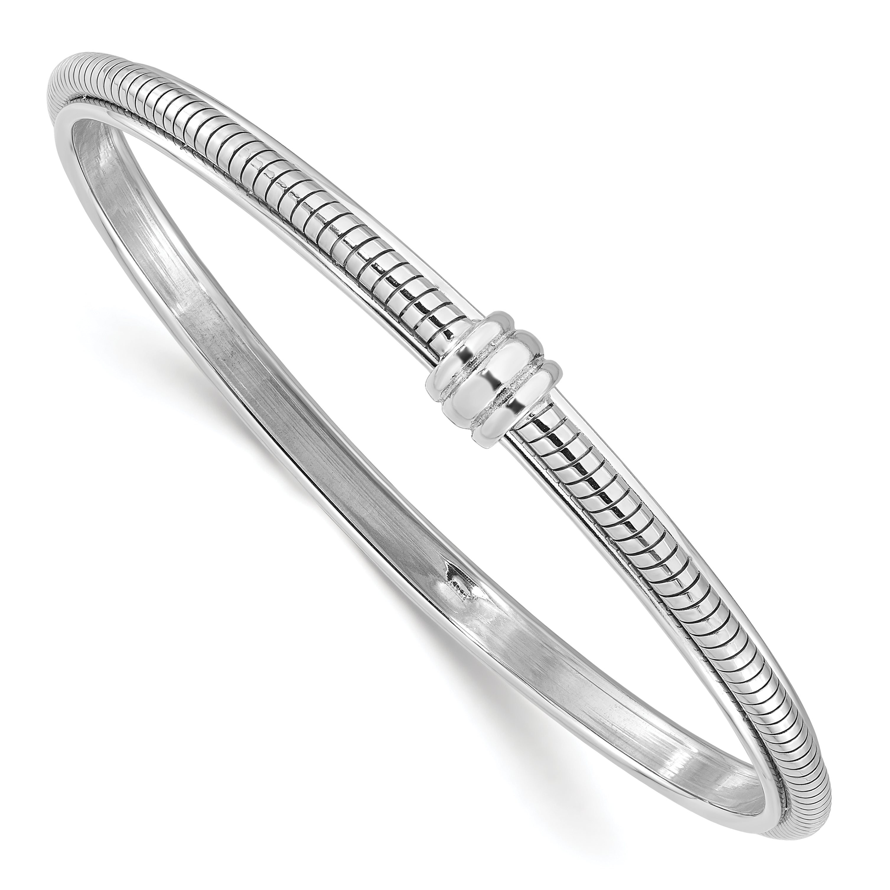 Sterling Silver Rhodium-plated Polished and Textured Slip-on Bangle Bracele Main image