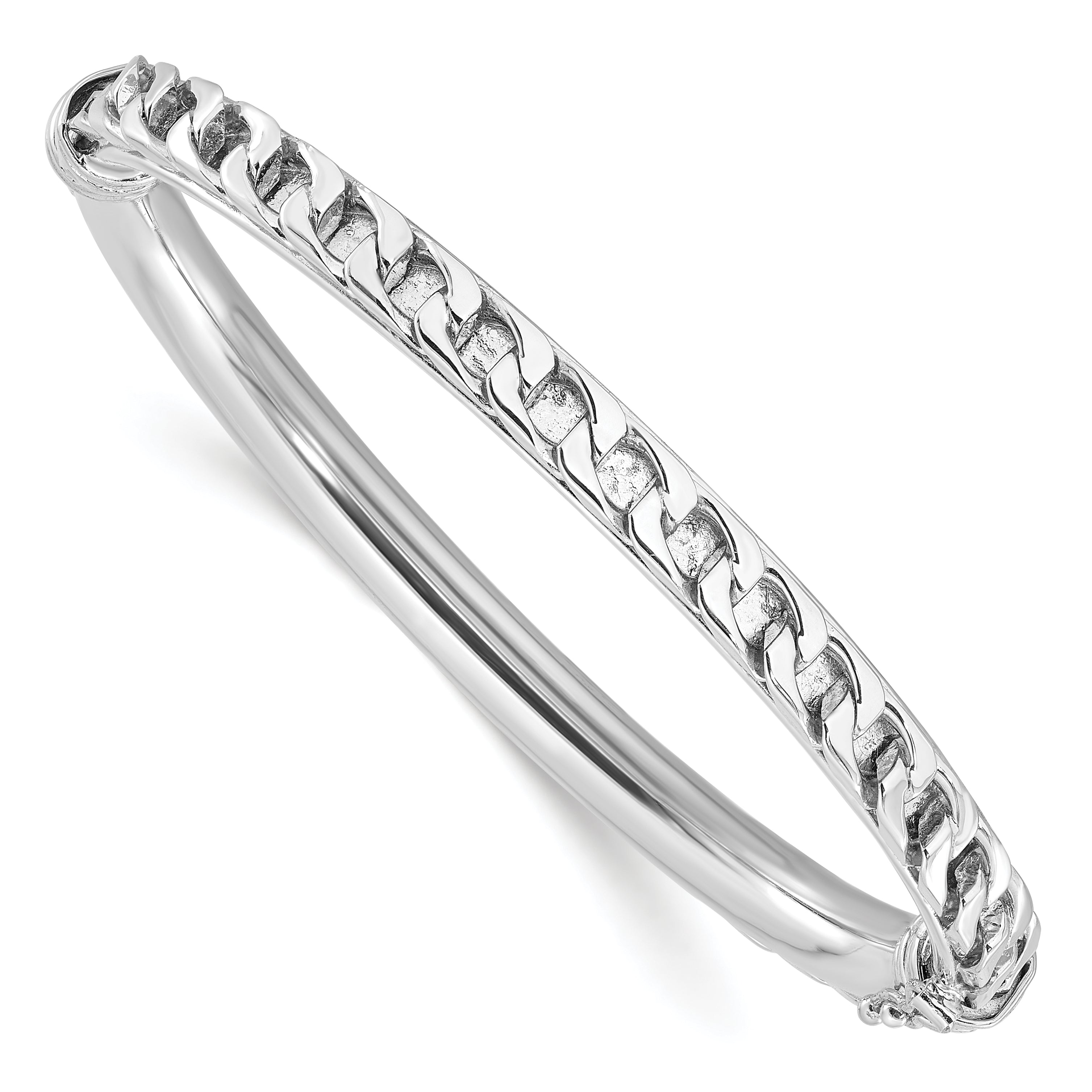 Sterling Silver Polished Rhodium-plated Textured Link Hinged Bangle Bracele Main image