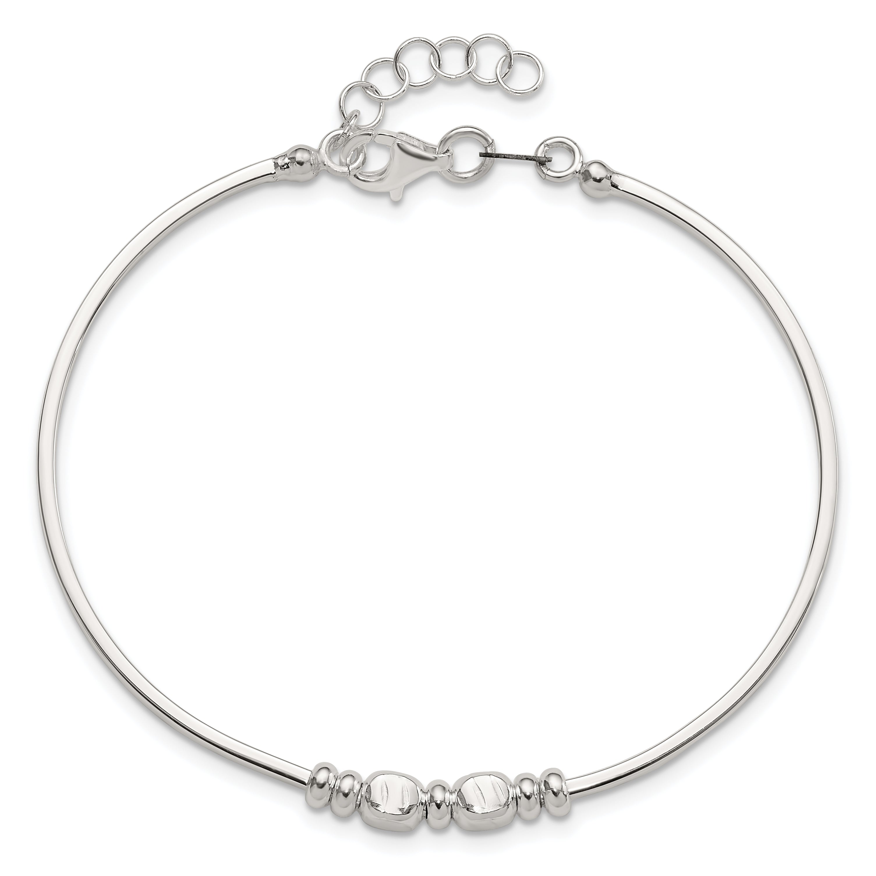 Sterling Silver Rhod-plated Polished Beads w/.75 in ext Bangle Bracelet Secondary image