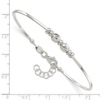 Sterling Silver Rhod-plated Polished Beads w/.75 in ext Bangle Bracelet
