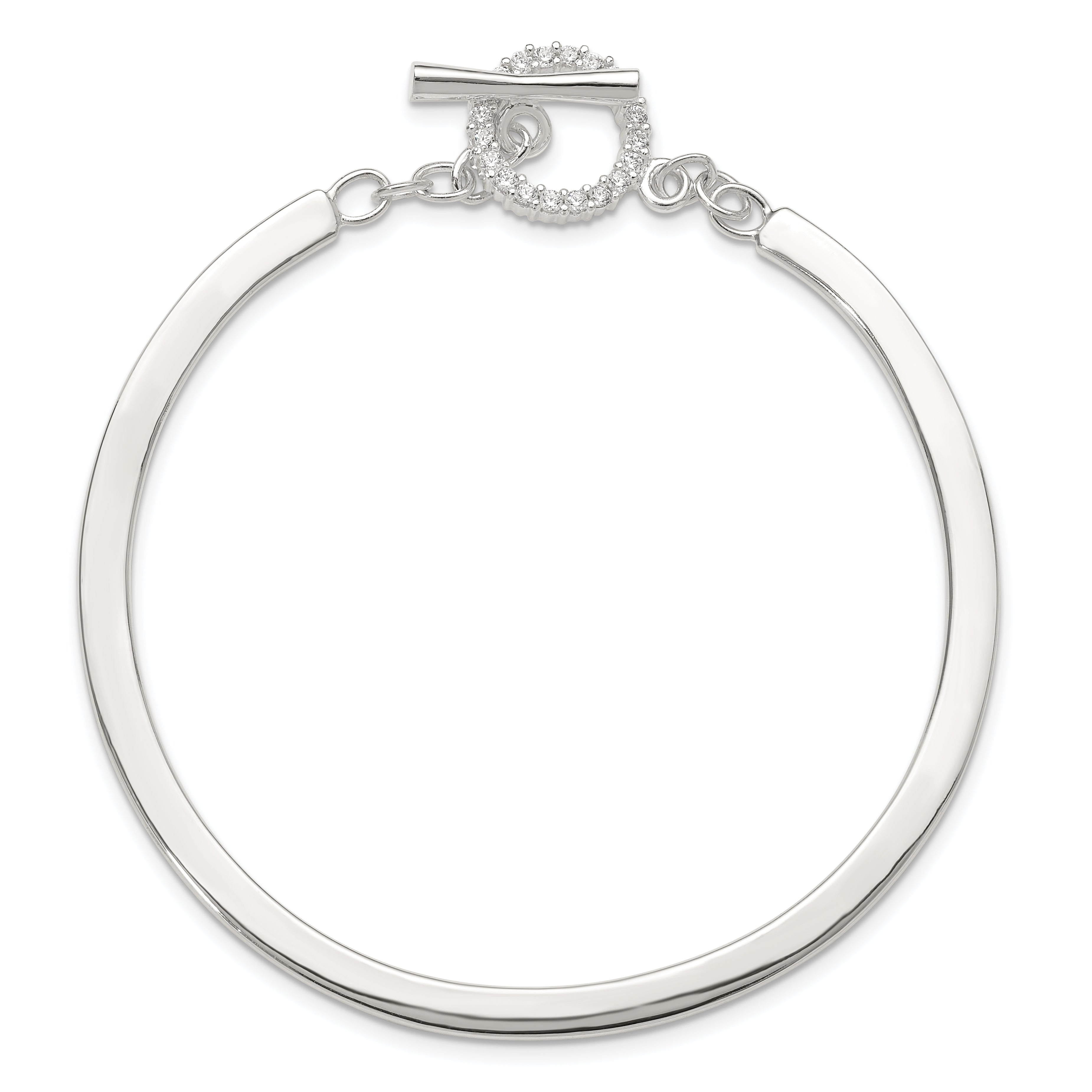 Sterling Silver Polished CZ Toggle Clasp Bangle Bracelet Secondary image