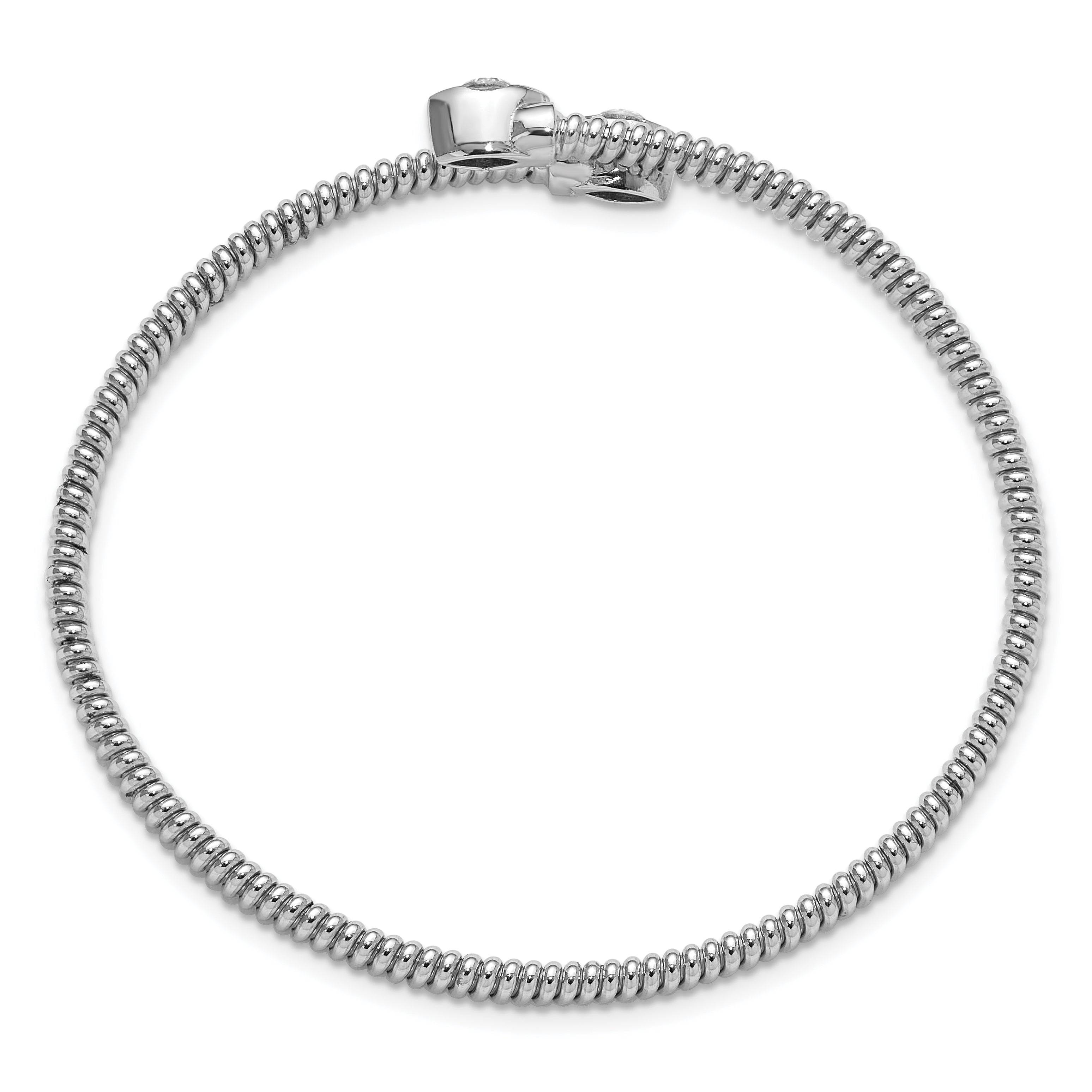 Sterling Silver Rhodium-plated Textured CZ Bypass Cuff Bangle Bracelet Secondary image