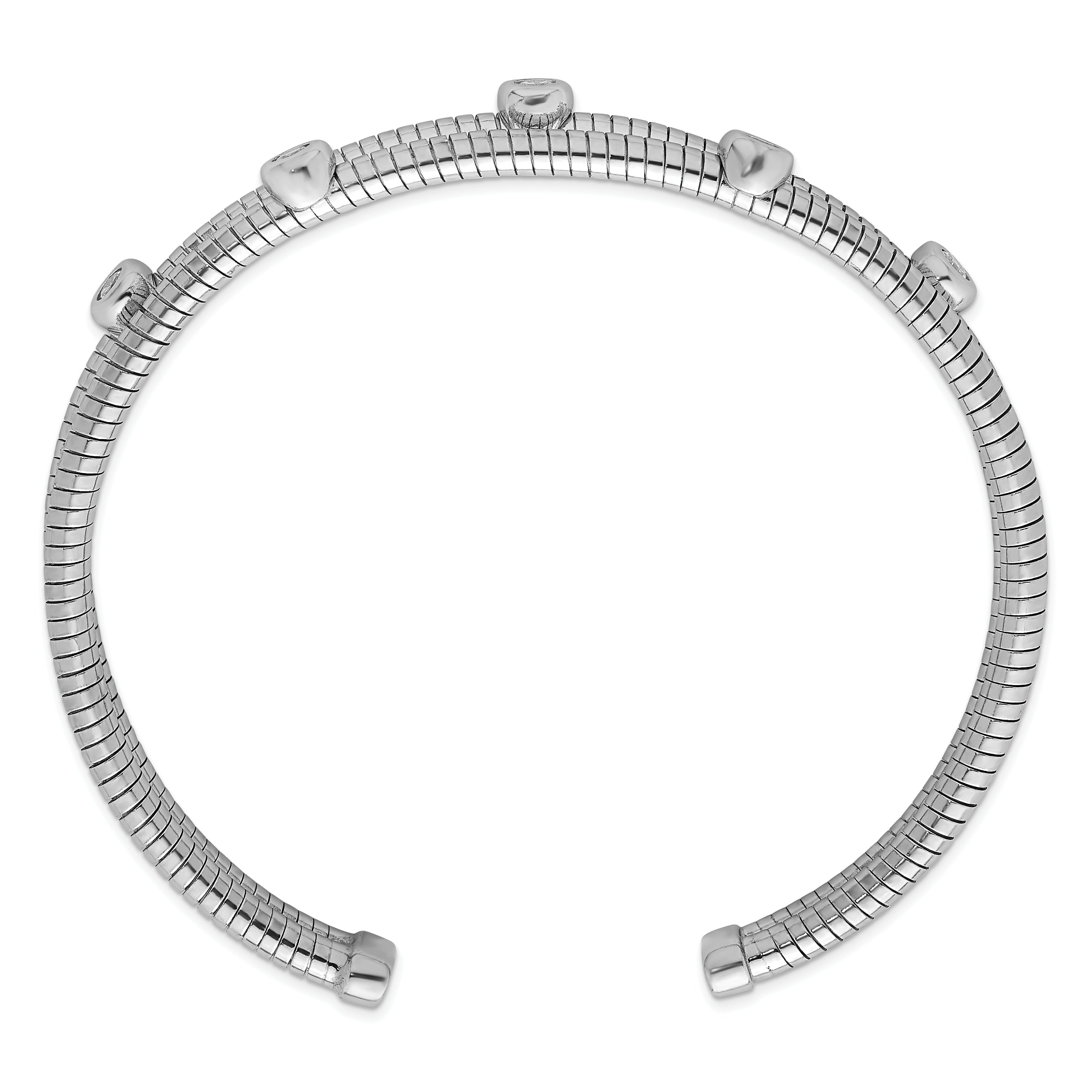 Sterling Silver Rhod-plated Textured CZ Moveable Wrap Bangle Bracelet