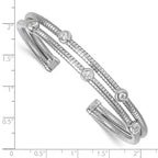 Sterling Silver Rhod-plated Textured CZ Moveable Wrap Bangle Bracelet