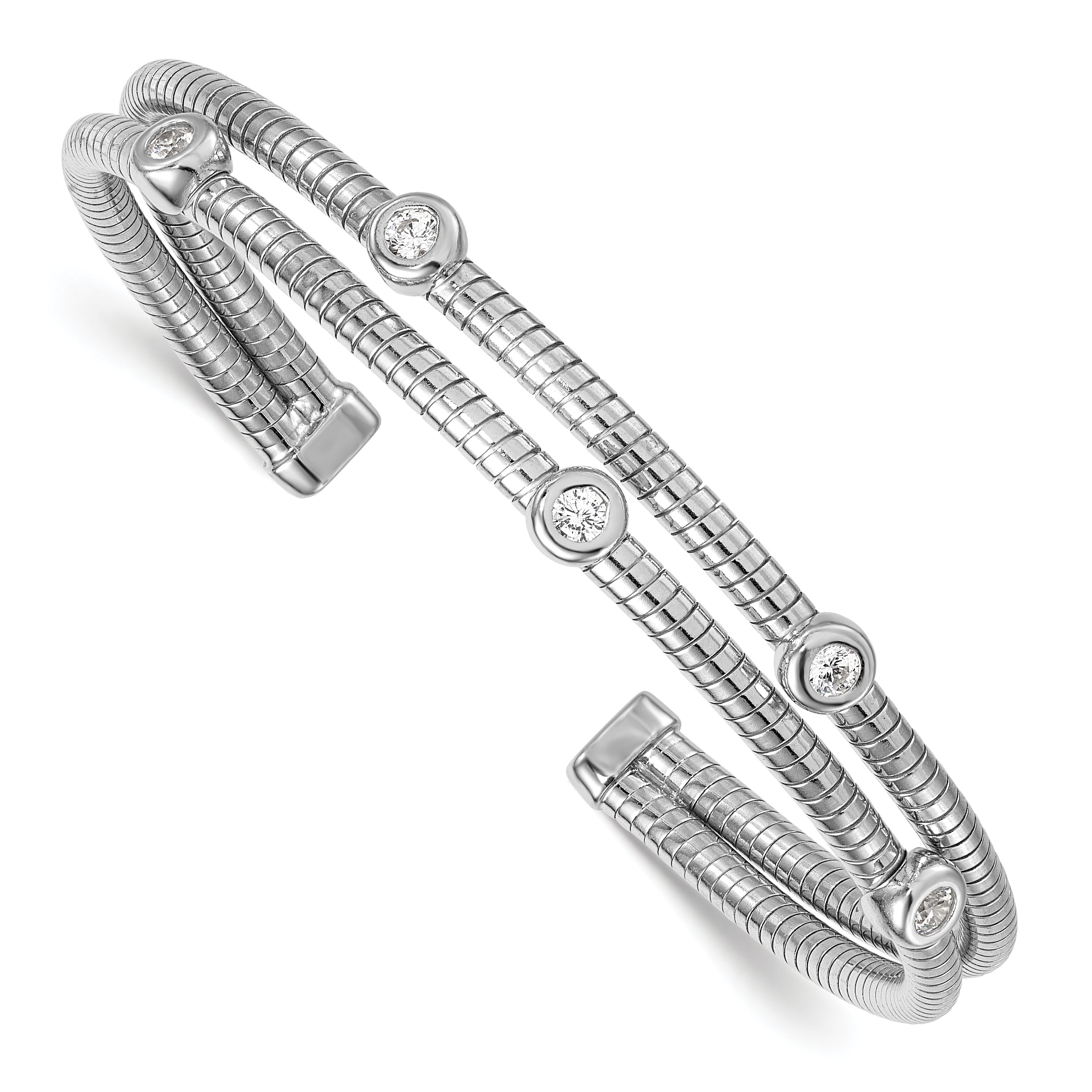 Sterling Silver Rhod-plated Textured CZ Moveable Wrap Bangle Bracelet Main image