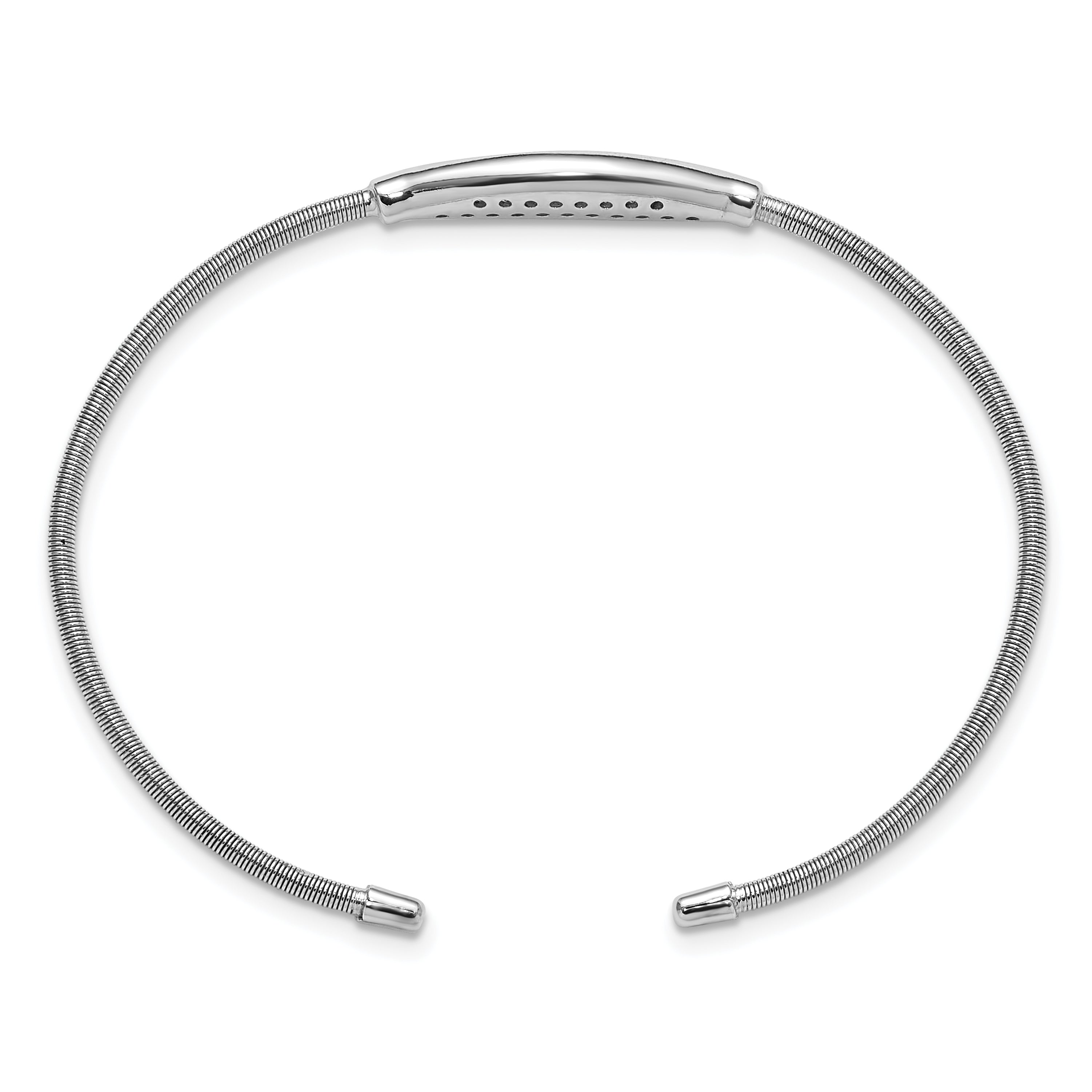 Sterling Silver Polished Rhodium-plated Textured CZ Cuff Bracelet Secondary image